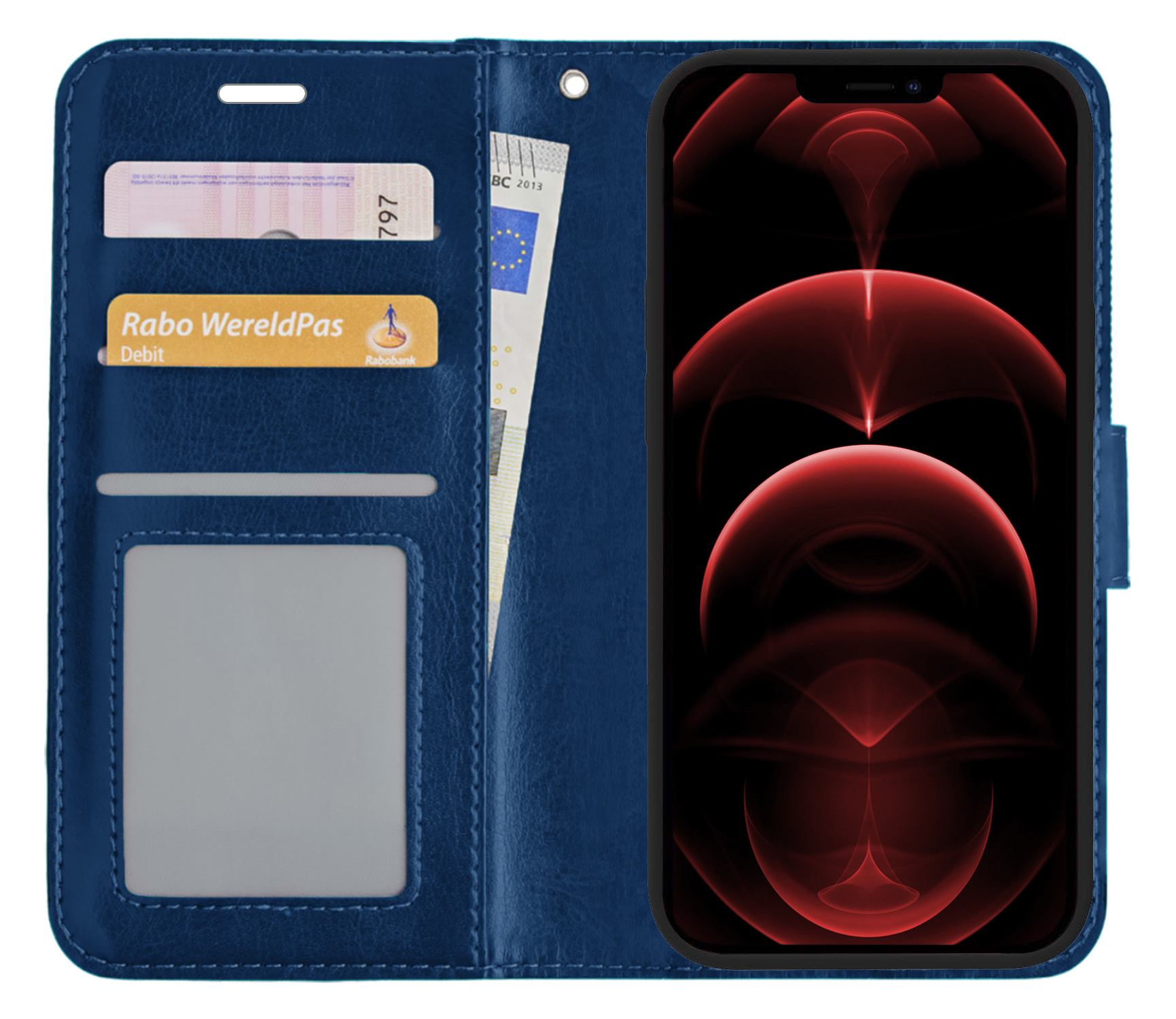 Nomfy Hoesje Geschikt voor iPhone 14 Pro Max Hoes Bookcase Flipcase Book Cover - Hoes Geschikt voor iPhone 14 Pro Max Hoesje Book Case - Donkerblauw