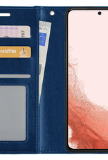 Nomfy Hoesje Geschikt voor Samsung S22 Ultra Hoes Bookcase Flipcase Book Cover - Hoes Geschikt voor Samsung Galaxy S22 Ultra Hoesje Book Case - Donkerblauw