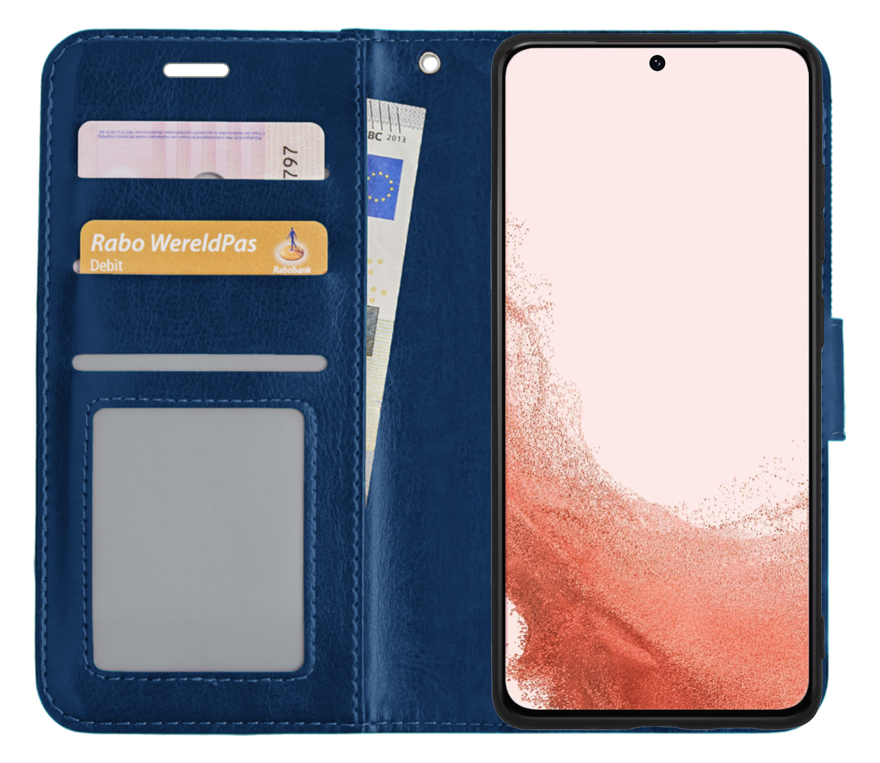 Nomfy Hoesje Geschikt voor Samsung S22 Ultra Hoes Bookcase Flipcase Book Cover - Hoes Geschikt voor Samsung Galaxy S22 Ultra Hoesje Book Case - Donkerblauw