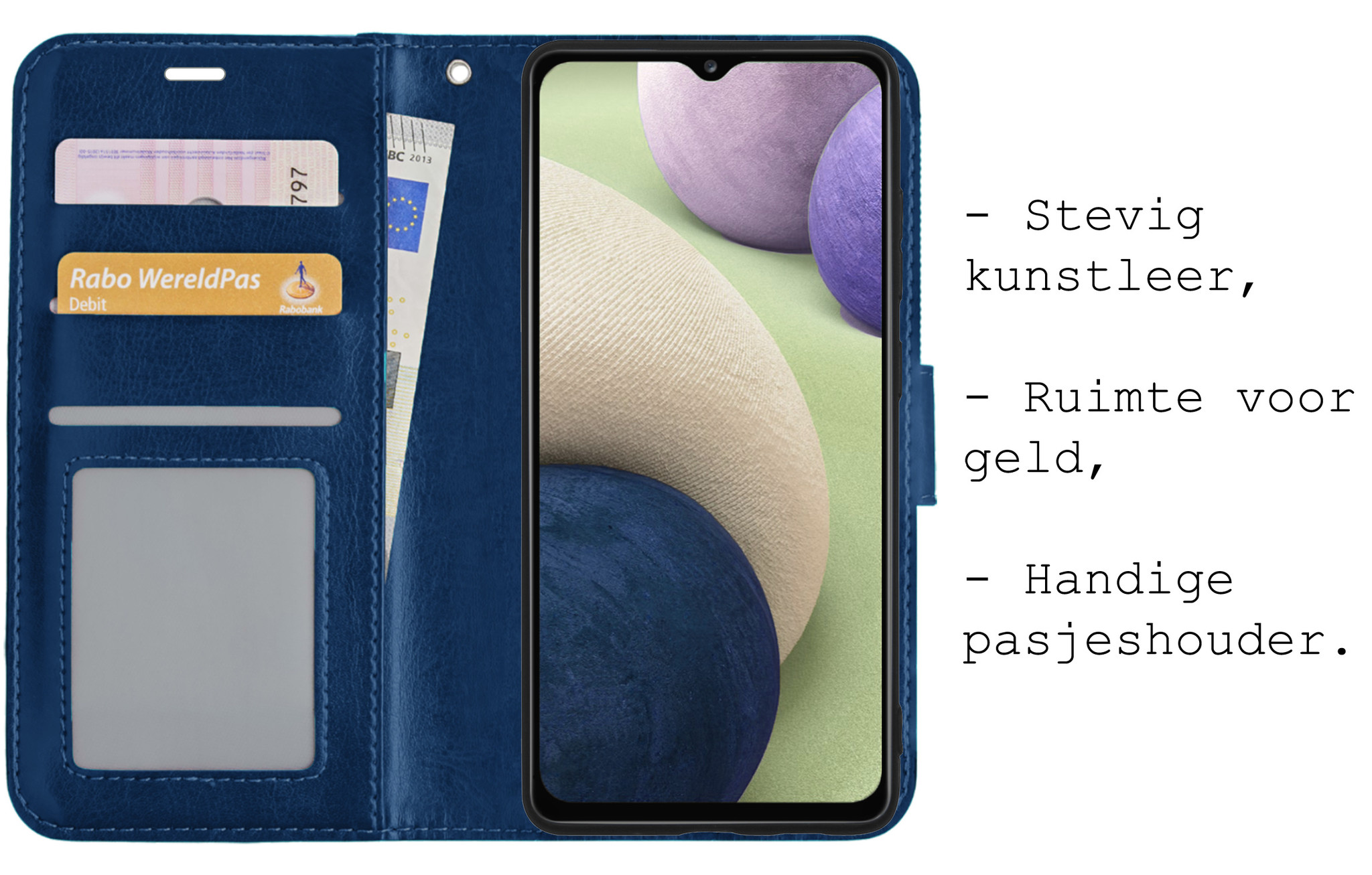 BASEY. Hoes Geschikt voor Samsung A12 Hoesje Bookcase Hoes Flip Case Book Cover - Hoesje Geschikt voor Samsung Galaxy A12 Hoes Book Case Hoesje - Donkerblauw