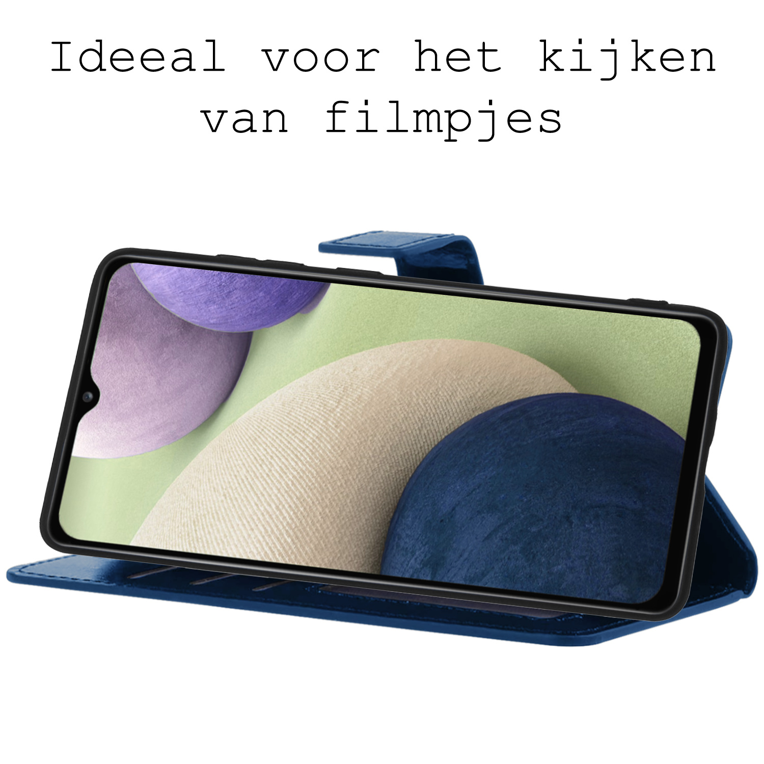 BASEY. Hoes Geschikt voor Samsung A12 Hoesje Bookcase Hoes Flip Case Book Cover - Hoesje Geschikt voor Samsung Galaxy A12 Hoes Book Case Hoesje - Donkerblauw