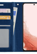 Nomfy Hoesje Geschikt voor Samsung S22 Plus Hoes Bookcase Flipcase Book Cover - Hoes Geschikt voor Samsung Galaxy S22 Plus Hoesje Book Case - Donkerblauw