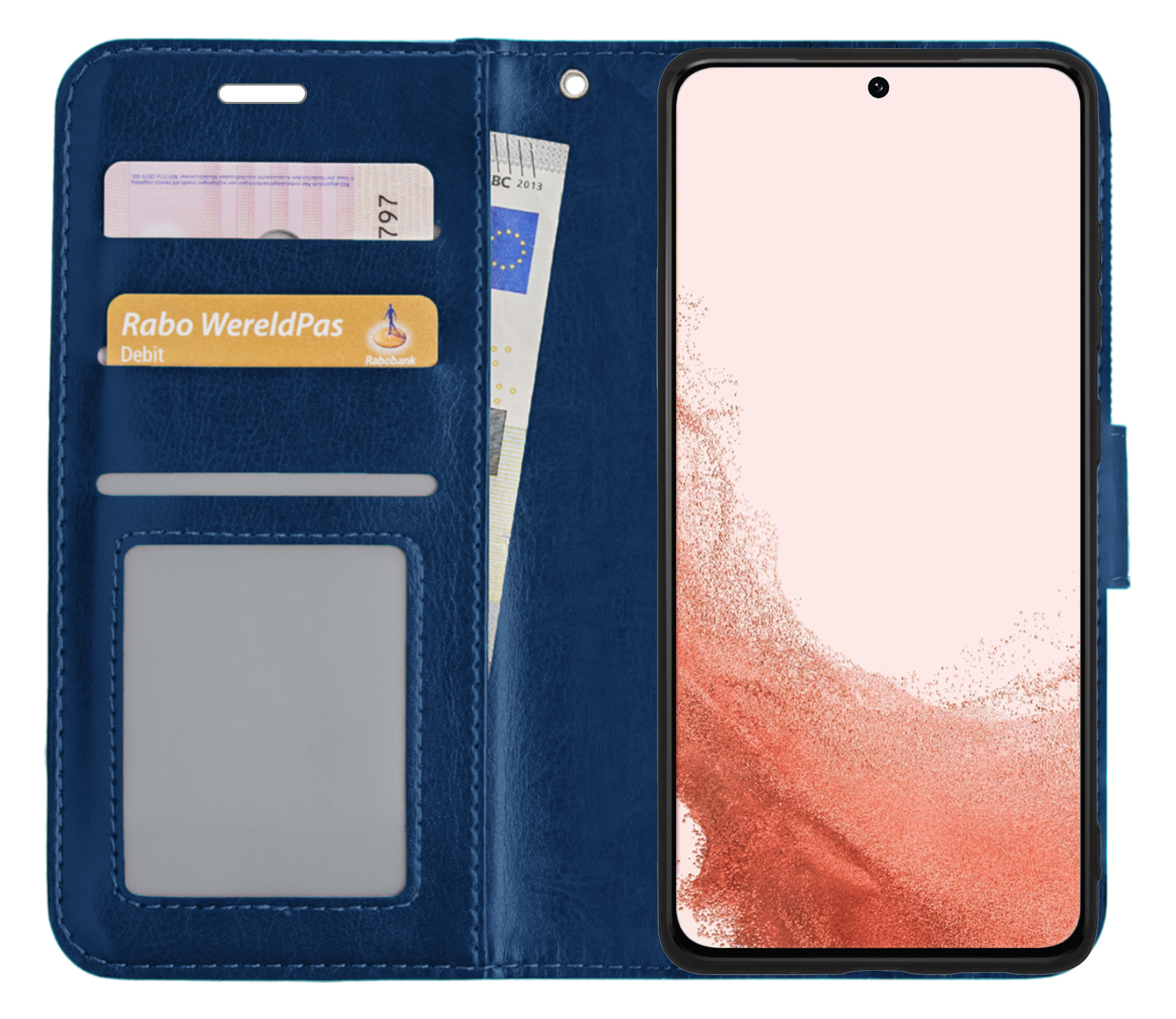 Nomfy Hoesje Geschikt voor Samsung S22 Plus Hoes Bookcase Flipcase Book Cover - Hoes Geschikt voor Samsung Galaxy S22 Plus Hoesje Book Case - Donkerblauw