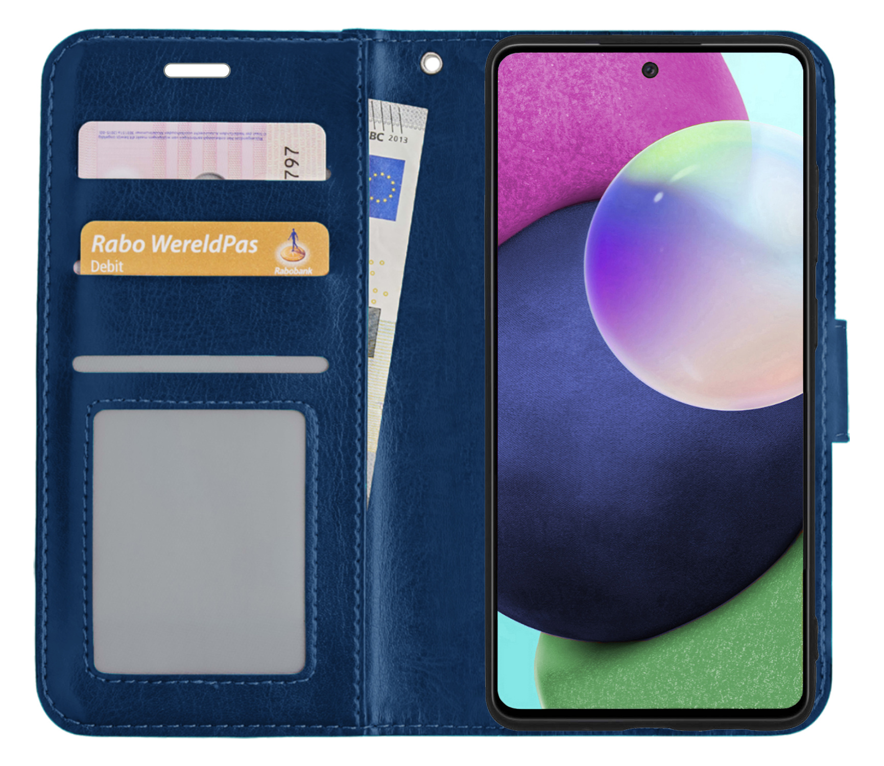 Nomfy Hoesje Geschikt voor Samsung A52 Hoes Bookcase Flipcase Book Cover - Hoes Geschikt voor Samsung Galaxy A52 Hoesje Book Case - Donkerblauw