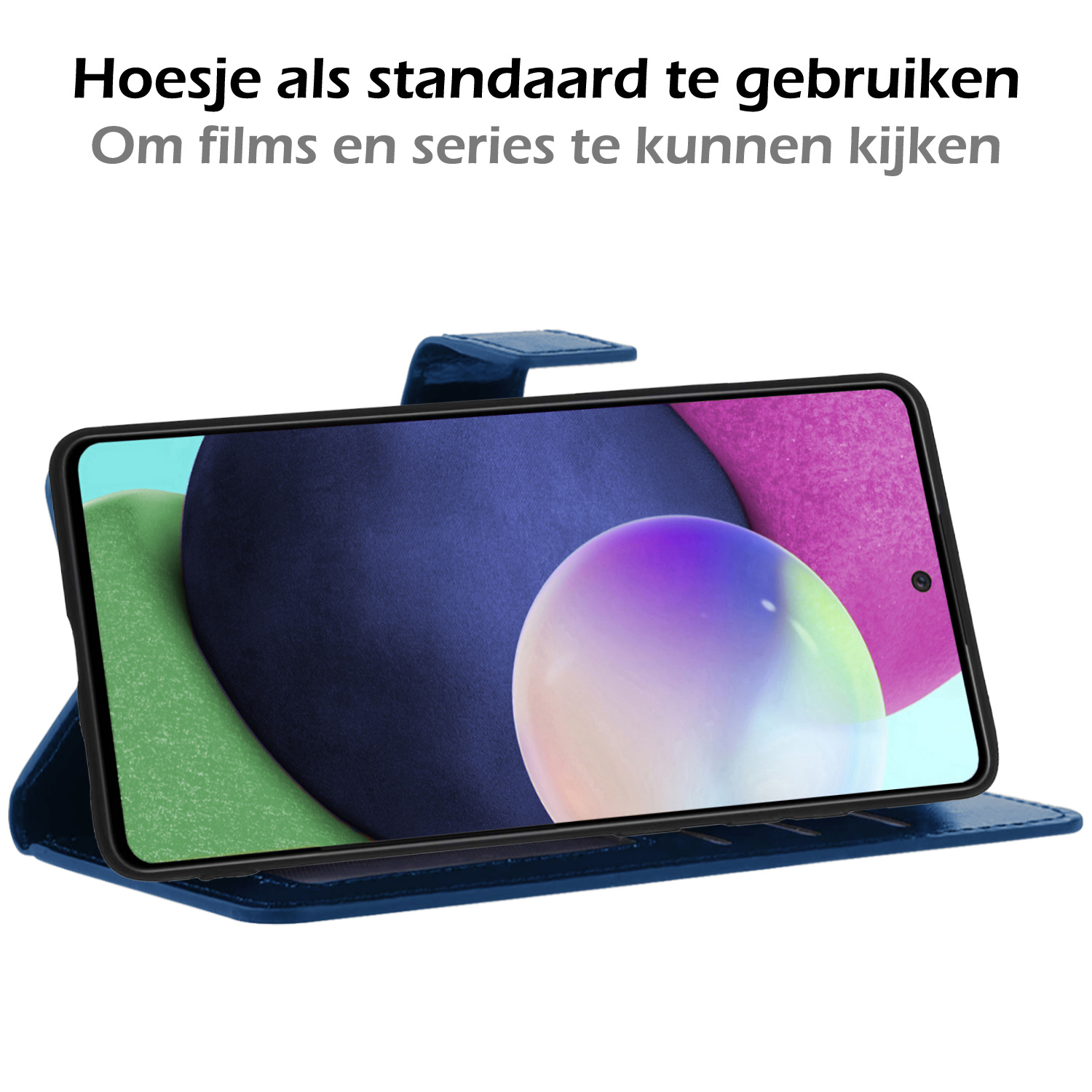 Nomfy Hoesje Geschikt voor Samsung A52 Hoes Bookcase Flipcase Book Cover - Hoes Geschikt voor Samsung Galaxy A52 Hoesje Book Case - Donkerblauw