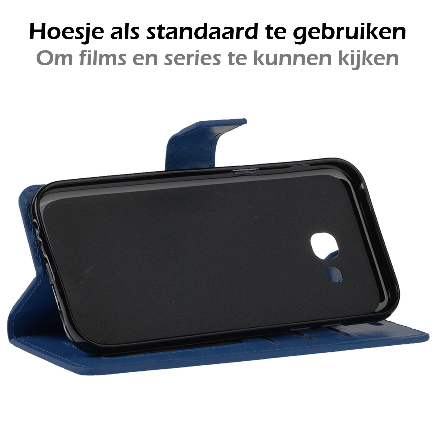 Nomfy Hoesje Geschikt voor Samsung A5 2016/2017 Hoes Bookcase Flipcase Book Cover - Hoes Geschikt voor Samsung Galaxy A5 2016/2017 Hoesje Book Case - Donkerblauw