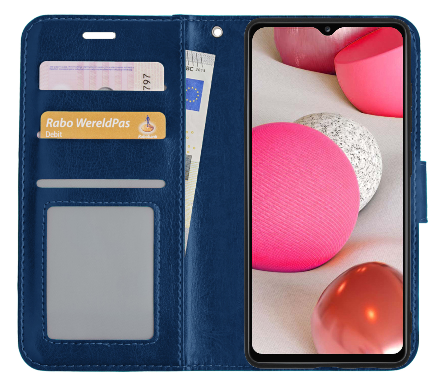 Nomfy Hoesje Geschikt voor Samsung A12 Hoes Bookcase Flipcase Book Cover - Hoes Geschikt voor Samsung Galaxy A12 Hoesje Book Case - Donkerblauw