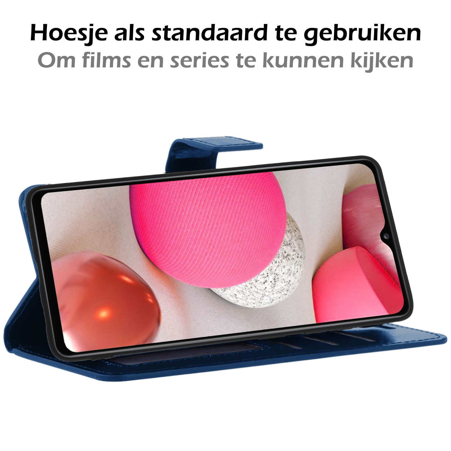 Nomfy Hoesje Geschikt voor Samsung A12 Hoes Bookcase Flipcase Book Cover - Hoes Geschikt voor Samsung Galaxy A12 Hoesje Book Case - Donkerblauw