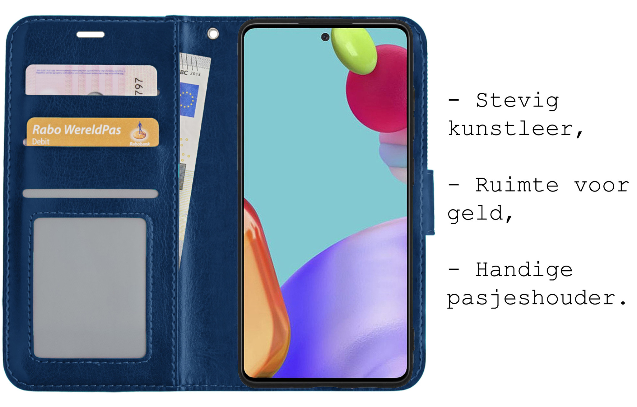 BASEY. Hoes Geschikt voor Samsung A52 Hoesje Bookcase Hoes Flip Case Book Cover - Hoesje Geschikt voor Samsung Galaxy A52 Hoes Book Case Hoesje - Donkerblauw