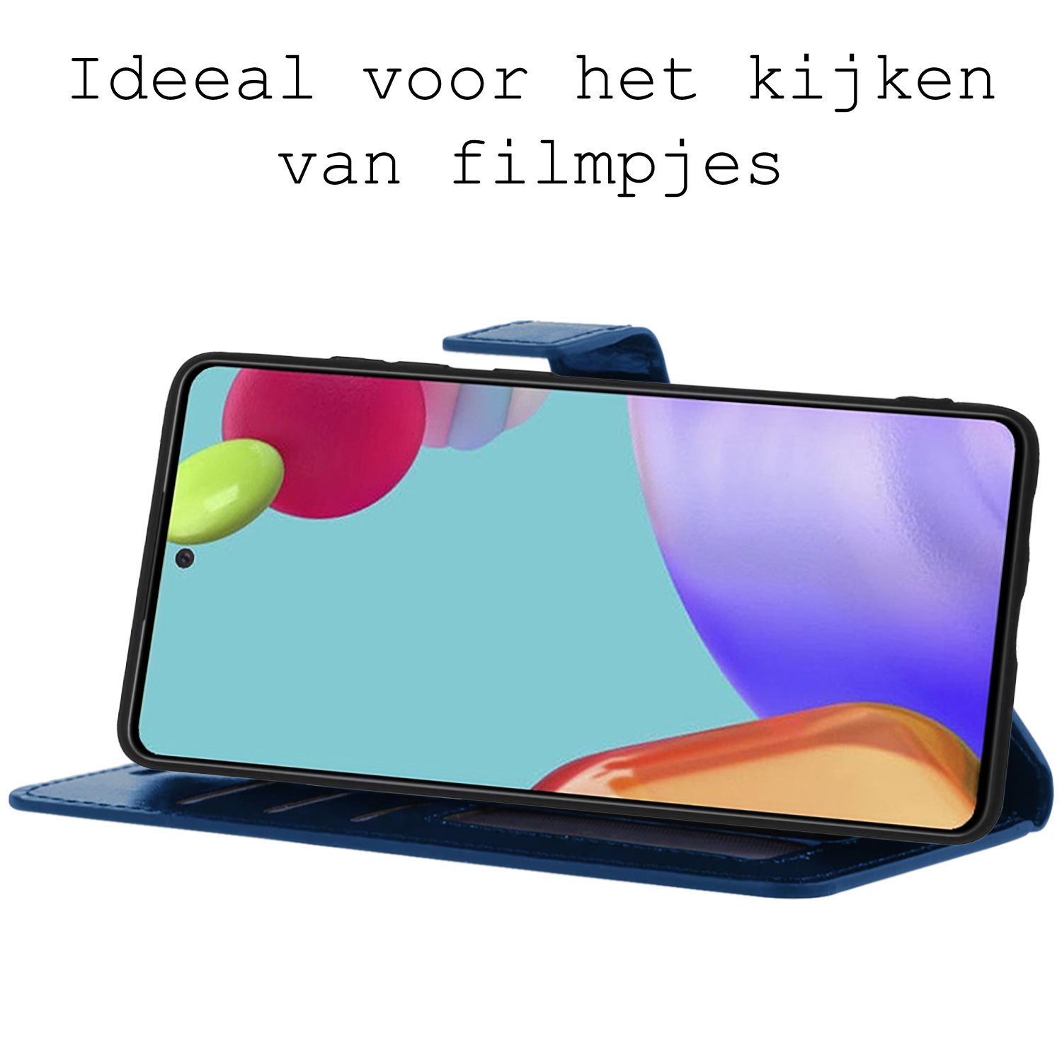 BASEY. Hoes Geschikt voor Samsung A52 Hoesje Bookcase Hoes Flip Case Book Cover - Hoesje Geschikt voor Samsung Galaxy A52 Hoes Book Case Hoesje - Donkerblauw