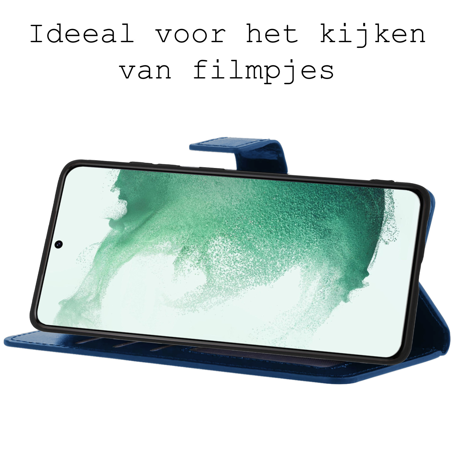 BASEY. Hoes Geschikt voor Samsung S22 Plus Hoesje Bookcase Hoes Flip Case Book Cover - Hoesje Geschikt voor Samsung Galaxy S22 Plus Hoes Book Case Hoesje - Donkerblauw