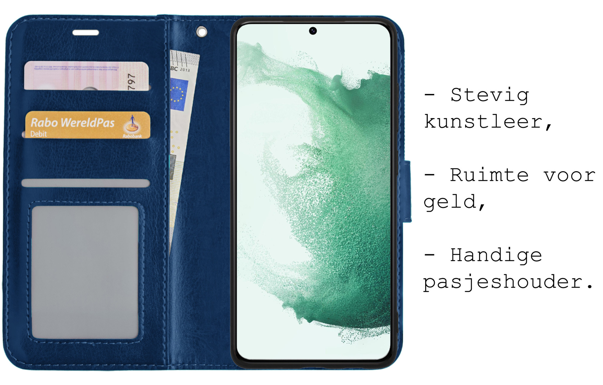 BASEY. Hoes Geschikt voor Samsung S22 Ultra Hoesje Bookcase Hoes Flip Case Book Cover - Hoesje Geschikt voor Samsung Galaxy S22 Ultra Hoes Book Case Hoesje - Donkerblauw