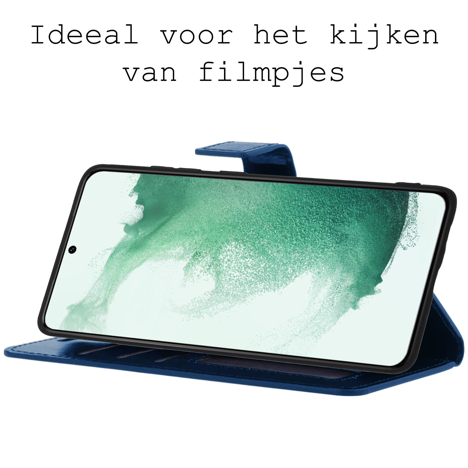 BASEY. Hoes Geschikt voor Samsung S22 Ultra Hoesje Bookcase Hoes Flip Case Book Cover - Hoesje Geschikt voor Samsung Galaxy S22 Ultra Hoes Book Case Hoesje - Donkerblauw