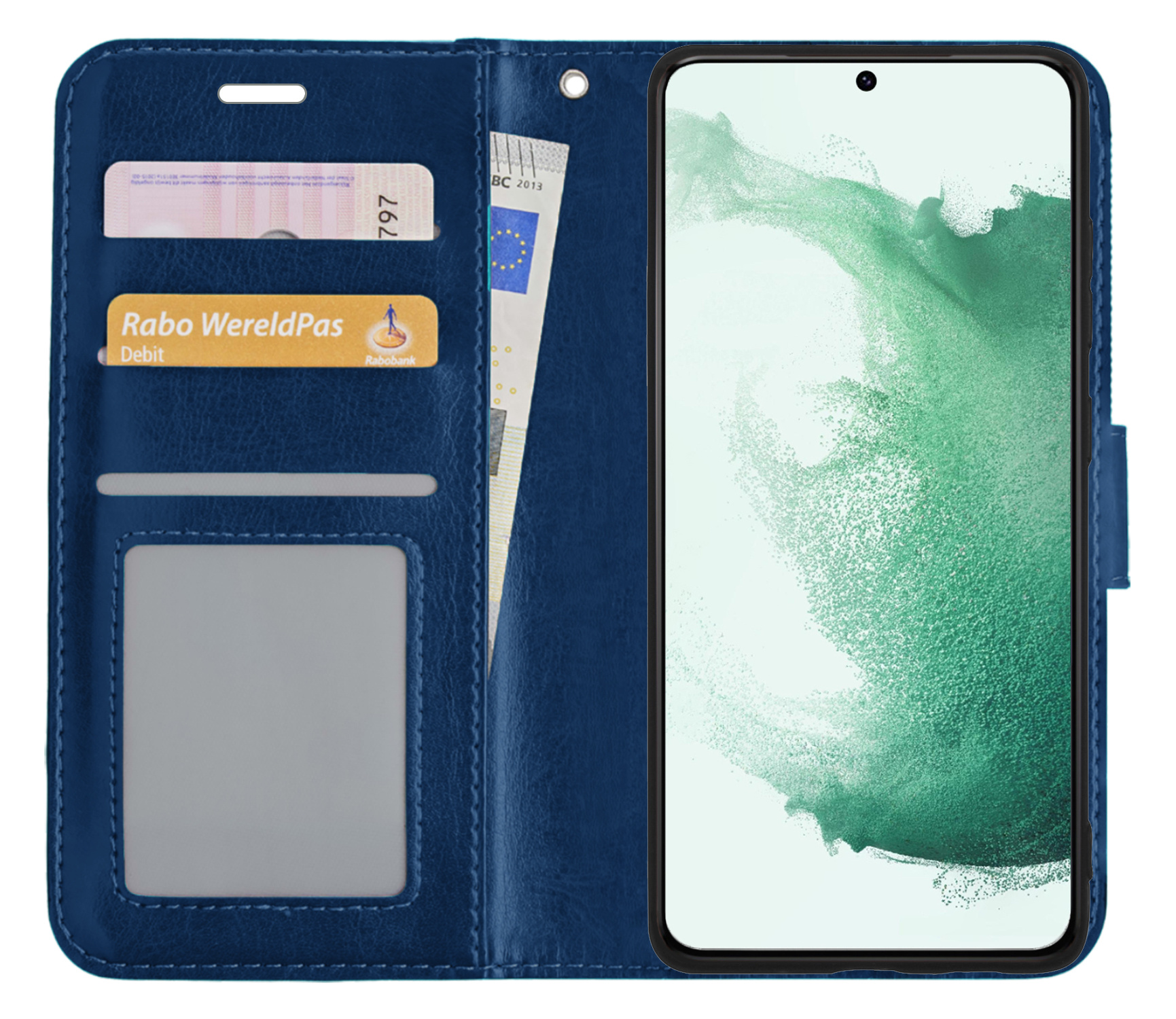 BASEY. Hoes Geschikt voor Samsung S22 Ultra Hoesje Bookcase Hoes Flip Case Book Cover - Hoesje Geschikt voor Samsung Galaxy S22 Ultra Hoes Book Case Hoesje - Donkerblauw