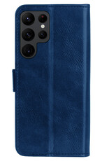 BASEY. Hoes Geschikt voor Samsung S22 Ultra Hoesje Bookcase Hoes Flip Case Book Cover - Hoesje Geschikt voor Samsung Galaxy S22 Ultra Hoes Book Case Hoesje - Donkerblauw