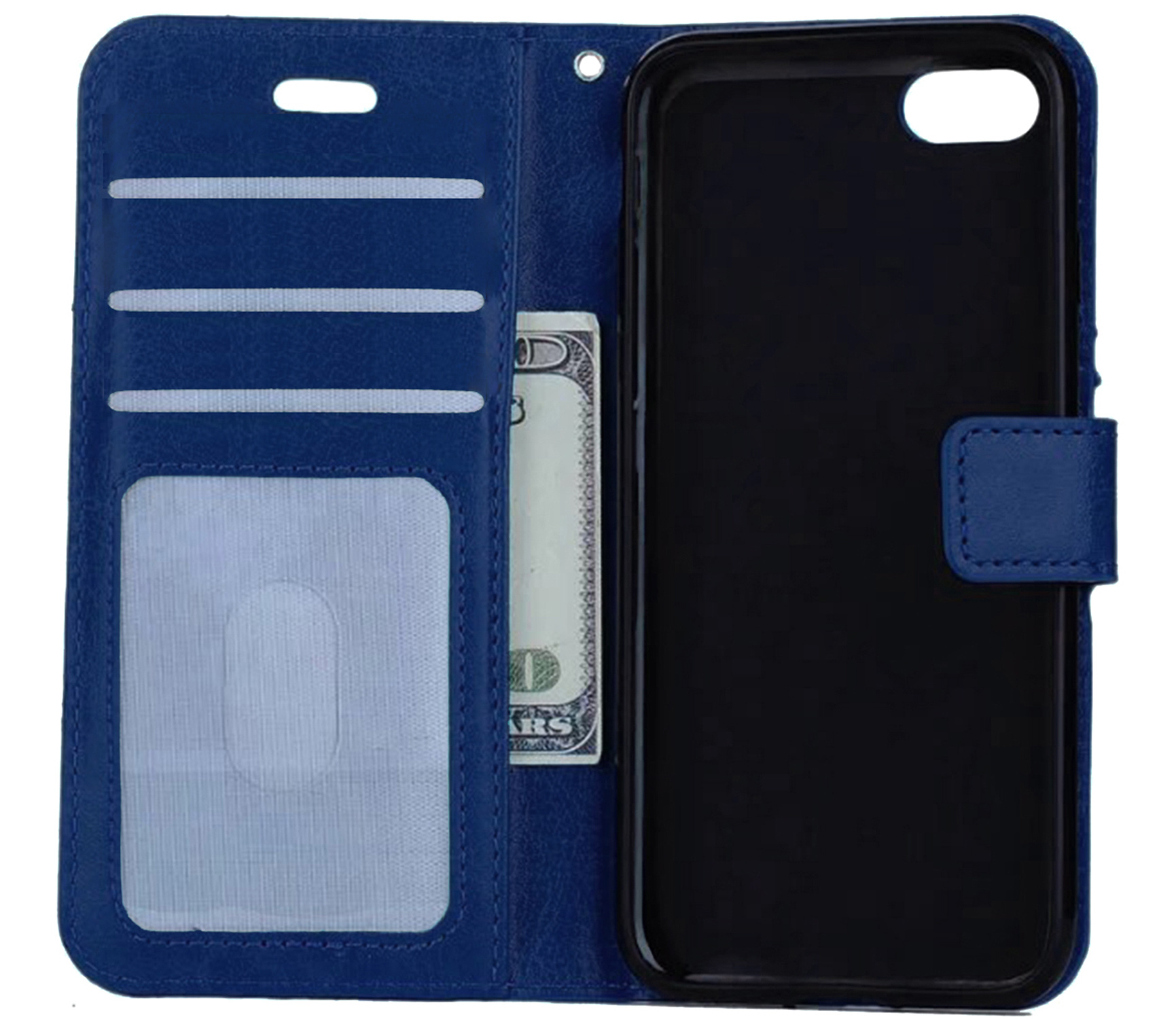 NoXx Hoes Geschikt voor iPhone 7 Hoesje Book Case Hoes Flip Cover Wallet Bookcase - Donkerblauw