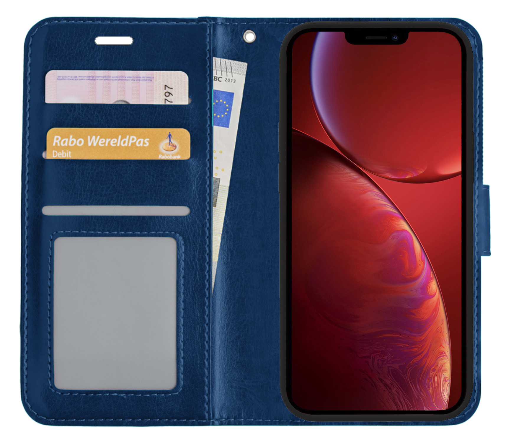 NoXx Hoes Geschikt voor iPhone 13 Hoesje Book Case Hoes Flip Cover Wallet Bookcase - Donkerblauw