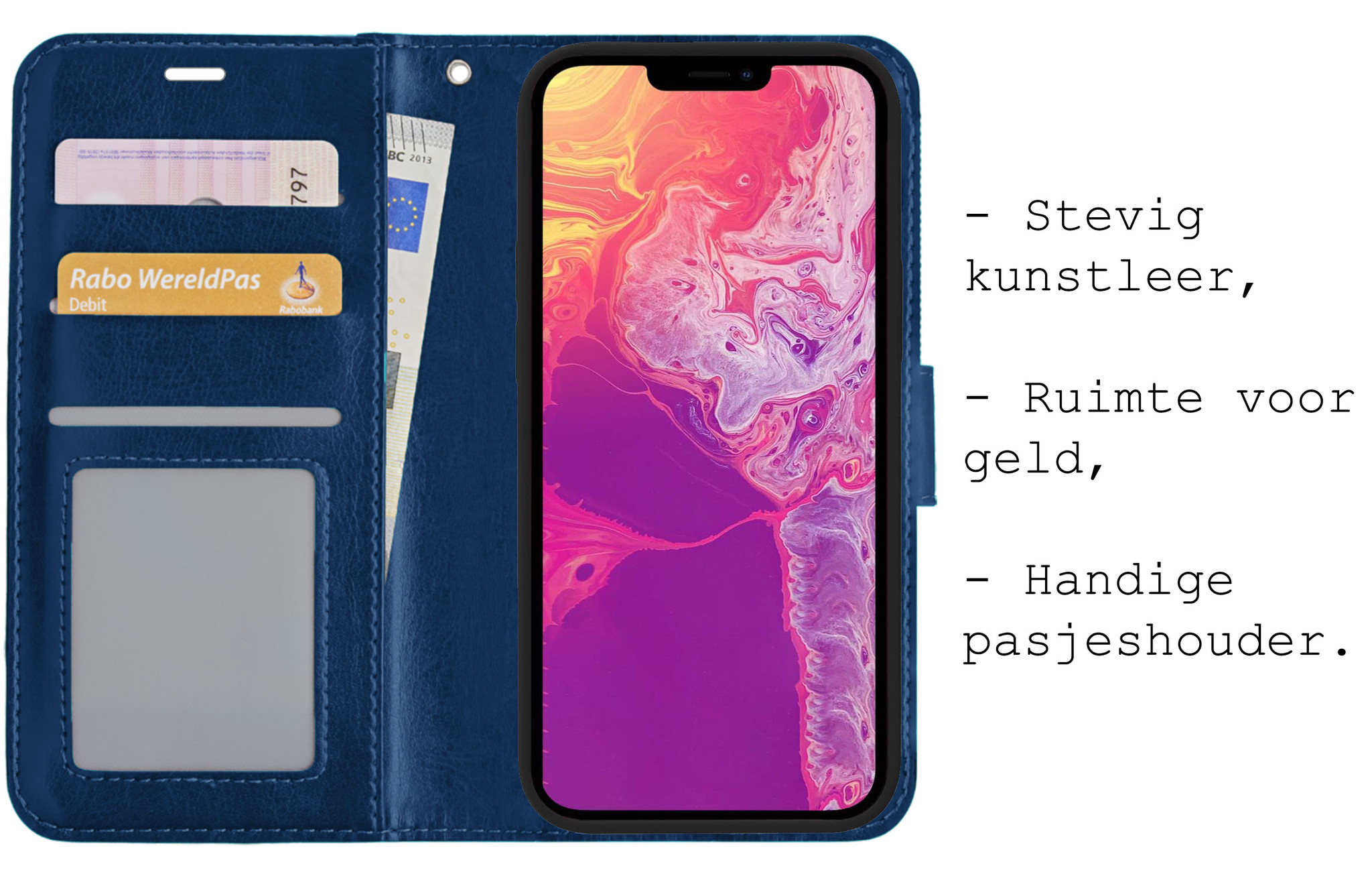 BASEY. Hoes Geschikt voor iPhone 14 Hoesje Bookcase Hoes Flip Case Book Cover - Hoesje Geschikt voor iPhone 14 Hoes Book Case Hoesje - Donkerblauw