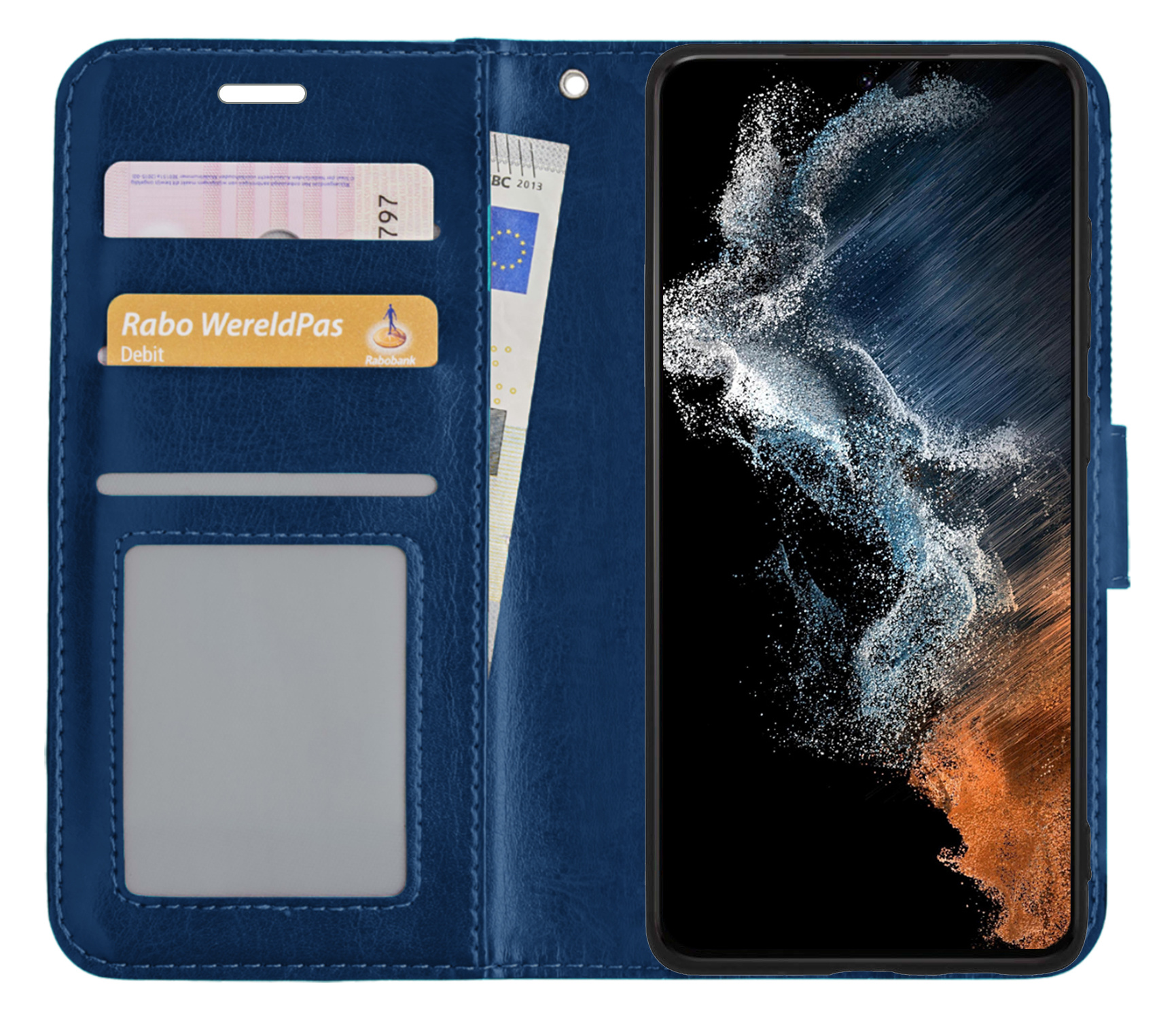 NoXx Hoes Geschikt voor Samsung S22 Ultra Hoesje Book Case Hoes Flip Cover Wallet Bookcase - Donkerblauw