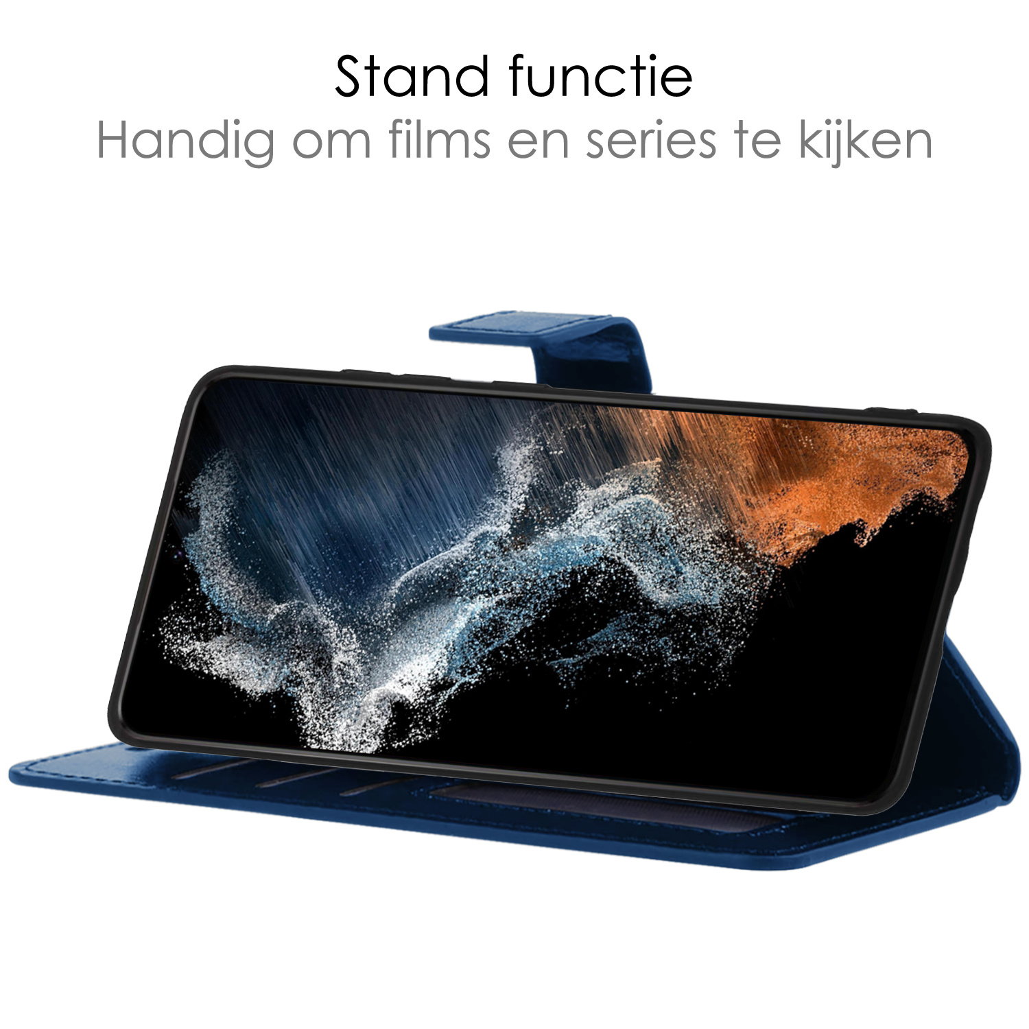 NoXx Hoes Geschikt voor Samsung S22 Plus Hoesje Book Case Hoes Flip Cover Wallet Bookcase - Donkerblauw