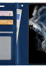 NoXx Hoes Geschikt voor Samsung S22 Hoesje Book Case Hoes Flip Cover Wallet Bookcase - Donkerblauw