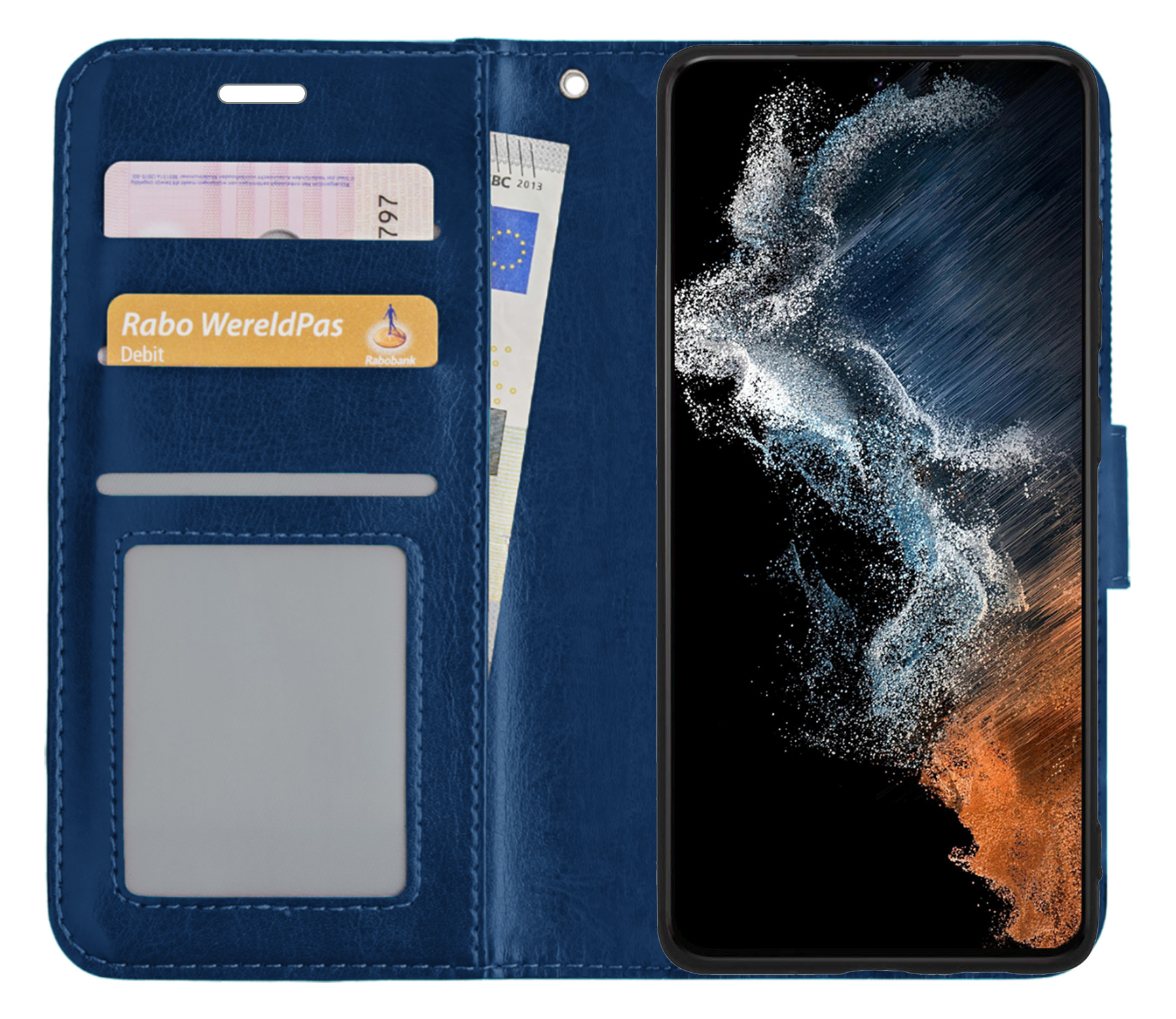 NoXx Hoes Geschikt voor Samsung S22 Hoesje Book Case Hoes Flip Cover Wallet Bookcase - Donkerblauw