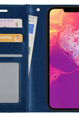 BASEY. Hoes Geschikt voor iPhone 14 Pro Max Hoesje Bookcase Hoes Flip Case Book Cover - Hoesje Geschikt voor iPhone 14 Pro Max Hoes Book Case Hoesje - Donkerblauw