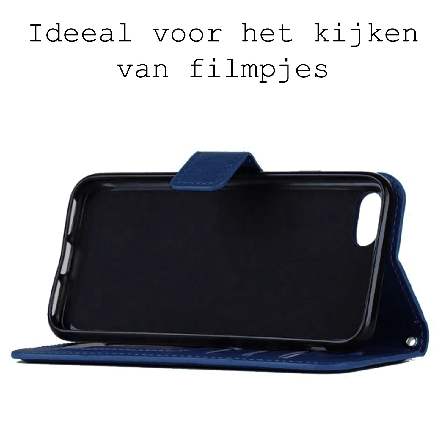 BASEY. Hoes Geschikt voor iPhone 7 Hoesje Bookcase Hoes Flip Case Book Cover - Hoesje Geschikt voor iPhone 7 Hoes Book Case Hoesje - Donkerblauw