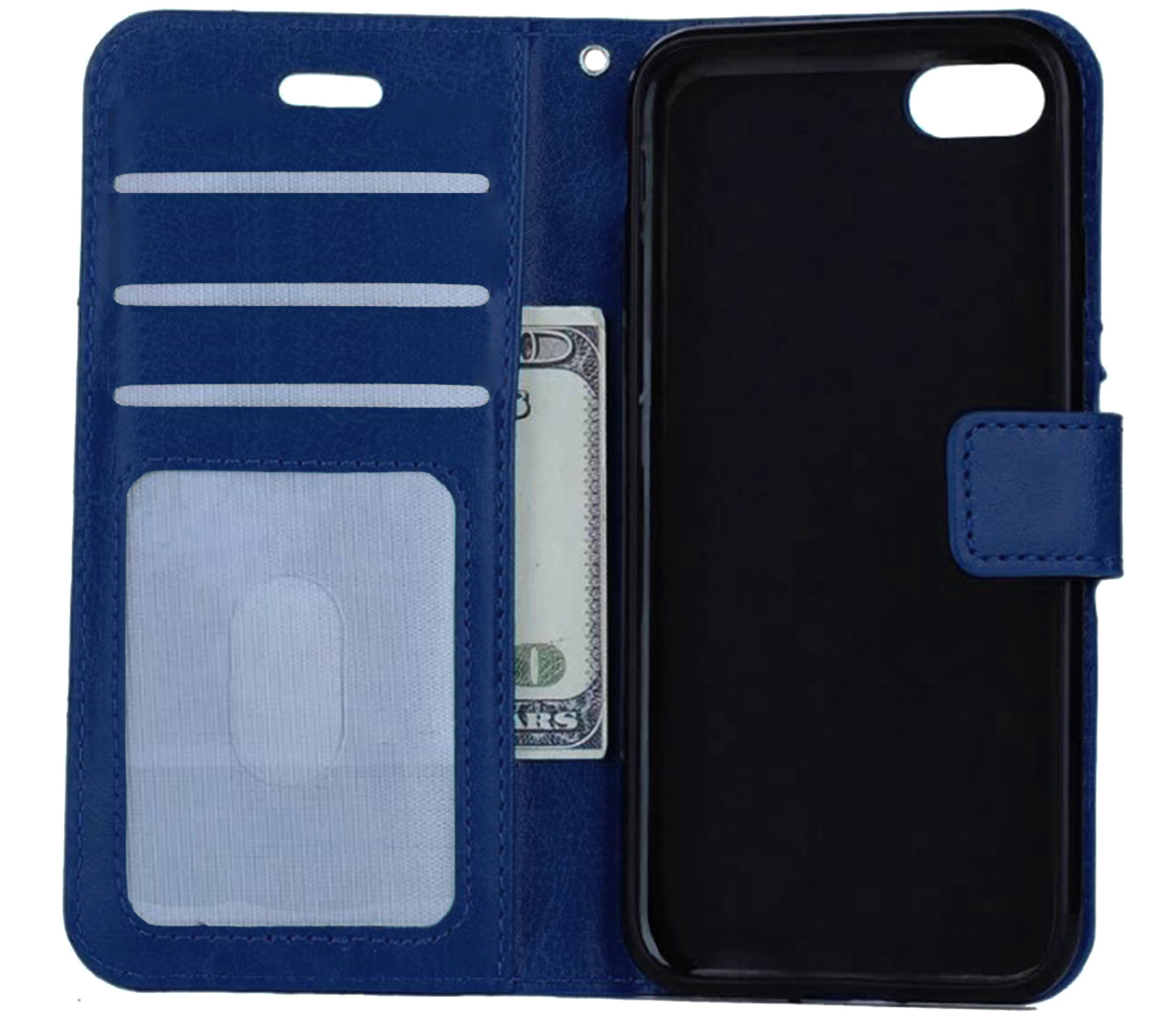 BASEY. Hoes Geschikt voor iPhone 7 Hoesje Bookcase Hoes Flip Case Book Cover - Hoesje Geschikt voor iPhone 7 Hoes Book Case Hoesje - Donkerblauw