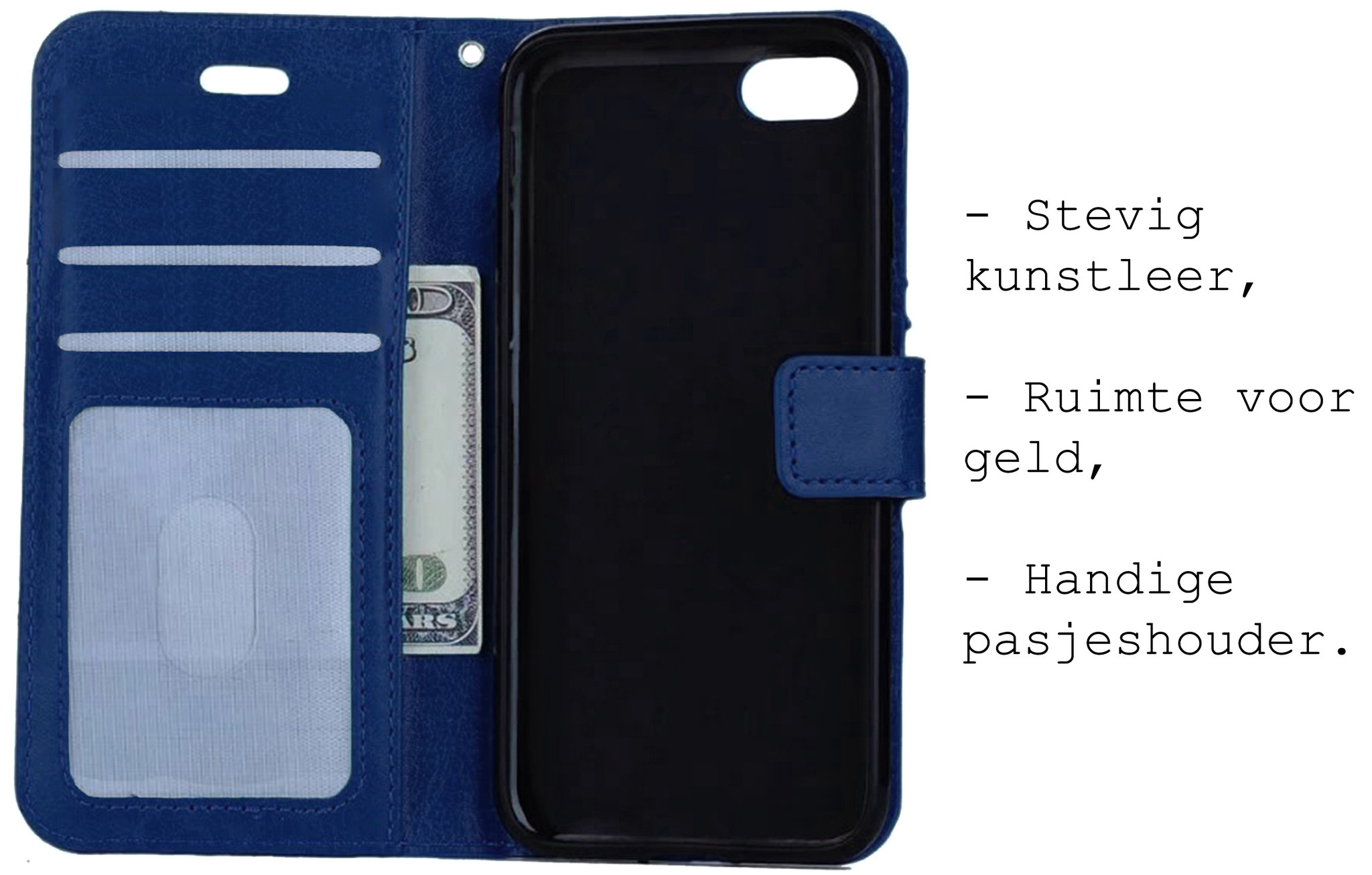 BASEY. Hoes Geschikt voor iPhone 8 Hoesje Bookcase Hoes Flip Case Book Cover - Hoesje Geschikt voor iPhone 8 Hoes Book Case Hoesje - Donkerblauw