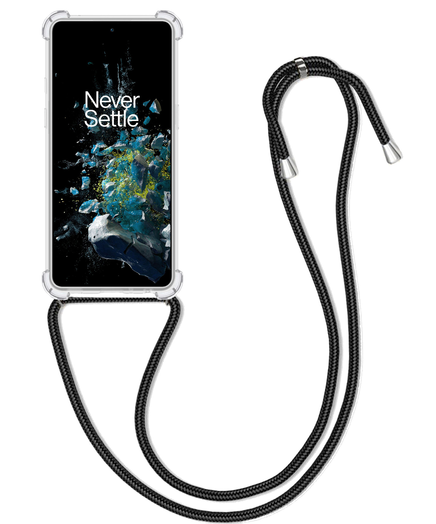 BASEY. Hoes Geschikt voor OnePlus 10T Hoesje Shock Proof Case Met Koord Shock Hoes Met Koord - Hoesje Geschikt voor OnePlus 10T Hoes Cover Met Koord - Transparant