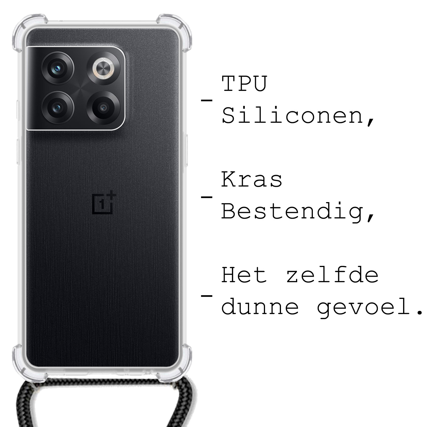 BASEY. Hoes Geschikt voor OnePlus 10T Hoesje Shock Proof Case Met Koord Shock Hoes Met Koord - Hoesje Geschikt voor OnePlus 10T Hoes Cover Met Koord - Transparant