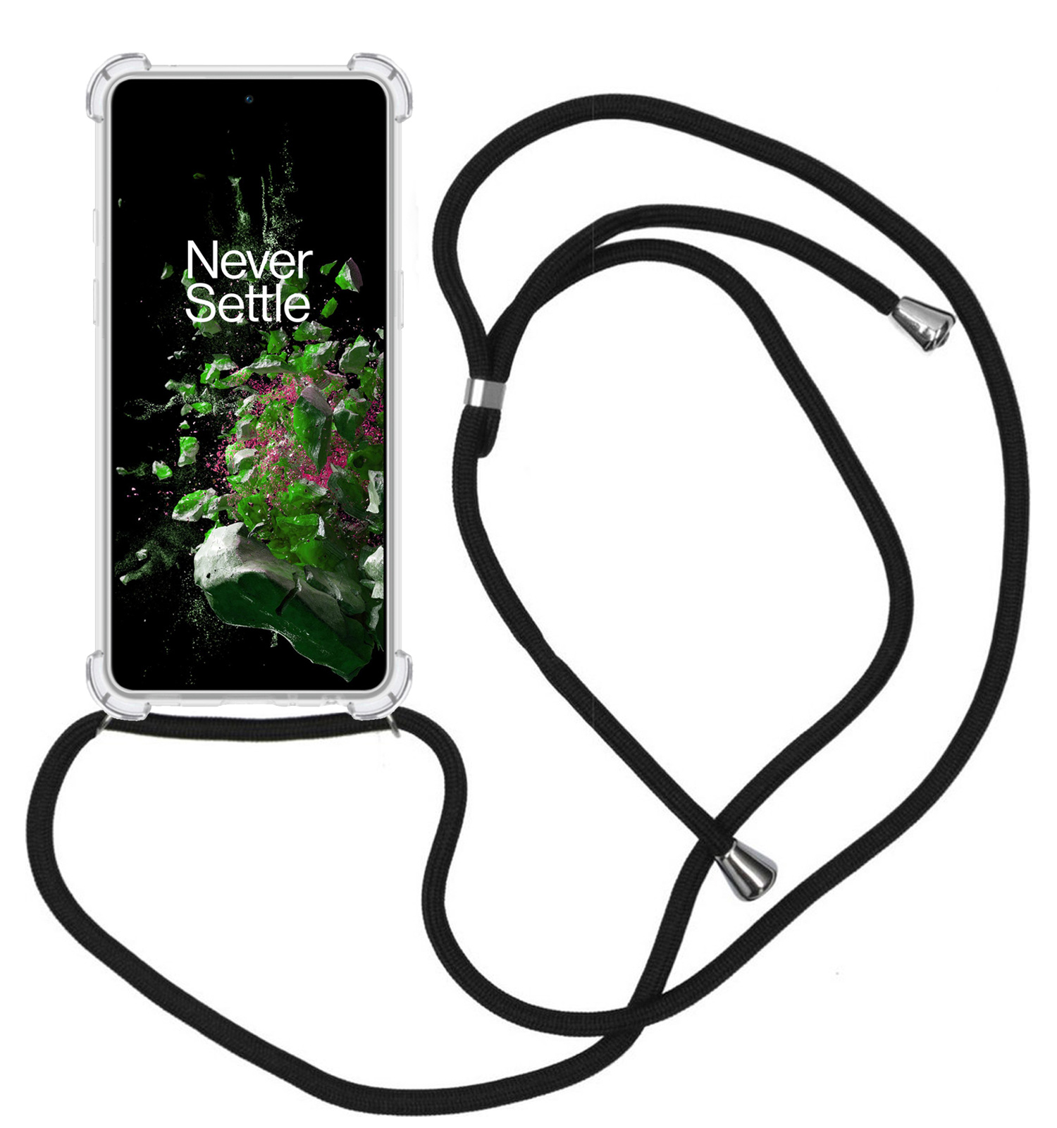 Nomfy Hoesje Geschikt voor OnePlus 10T Hoesje Shock Proof Transparant Met Telefoonketting Case Shock Koord - Hoesje Geschikt voor OnePlus 10T Shock Proof Case Met Koord - Transparant
