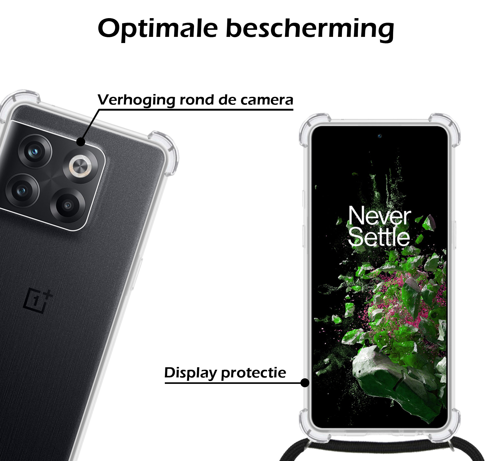Nomfy Hoesje Geschikt voor OnePlus 10T Hoesje Shock Proof Transparant Met Telefoonketting Case Shock Koord - Hoesje Geschikt voor OnePlus 10T Shock Proof Case Met Koord - Transparant