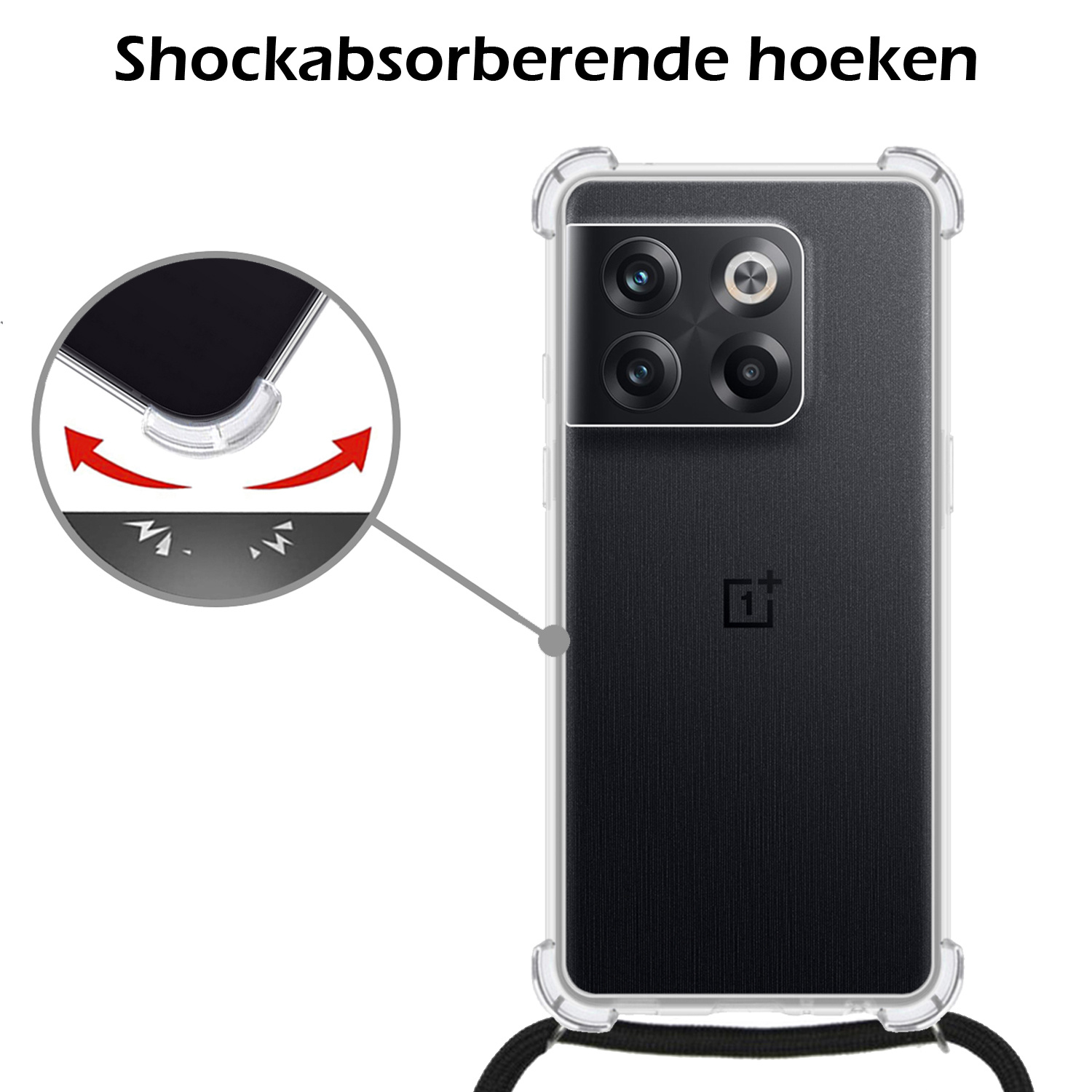 Nomfy Hoesje Geschikt voor OnePlus 10T Hoesje Shock Proof Transparant Met Telefoonketting Case Shock Koord - Hoesje Geschikt voor OnePlus 10T Shock Proof Case Met Koord - Transparant
