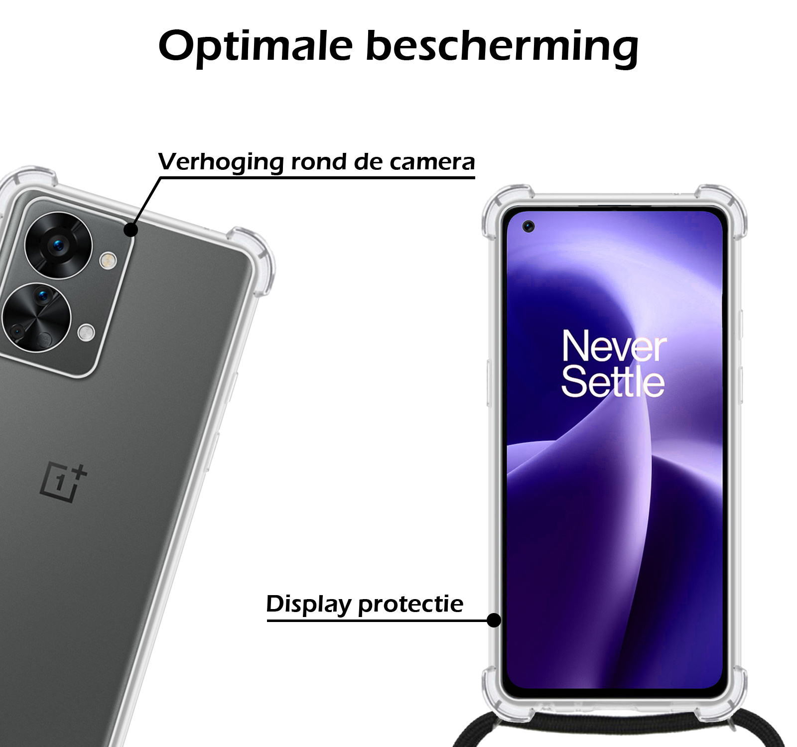 Nomfy Hoesje Geschikt voor OnePlus Nord 2T Hoesje Shock Proof Transparant Met Telefoonketting Case Shock Koord - Hoesje Geschikt voor OnePlus Nord 2T Shock Proof Case Met Koord - Transparant