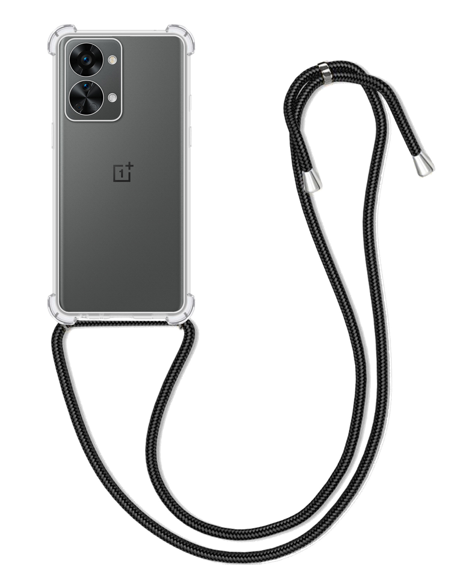 BASEY. Hoes Geschikt voor OnePlus Nord 2T Hoesje Shock Proof Case Met Koord Shock Hoes Met Koord - Hoesje Geschikt voor OnePlus Nord 2T Hoes Cover Met Koord - Transparant