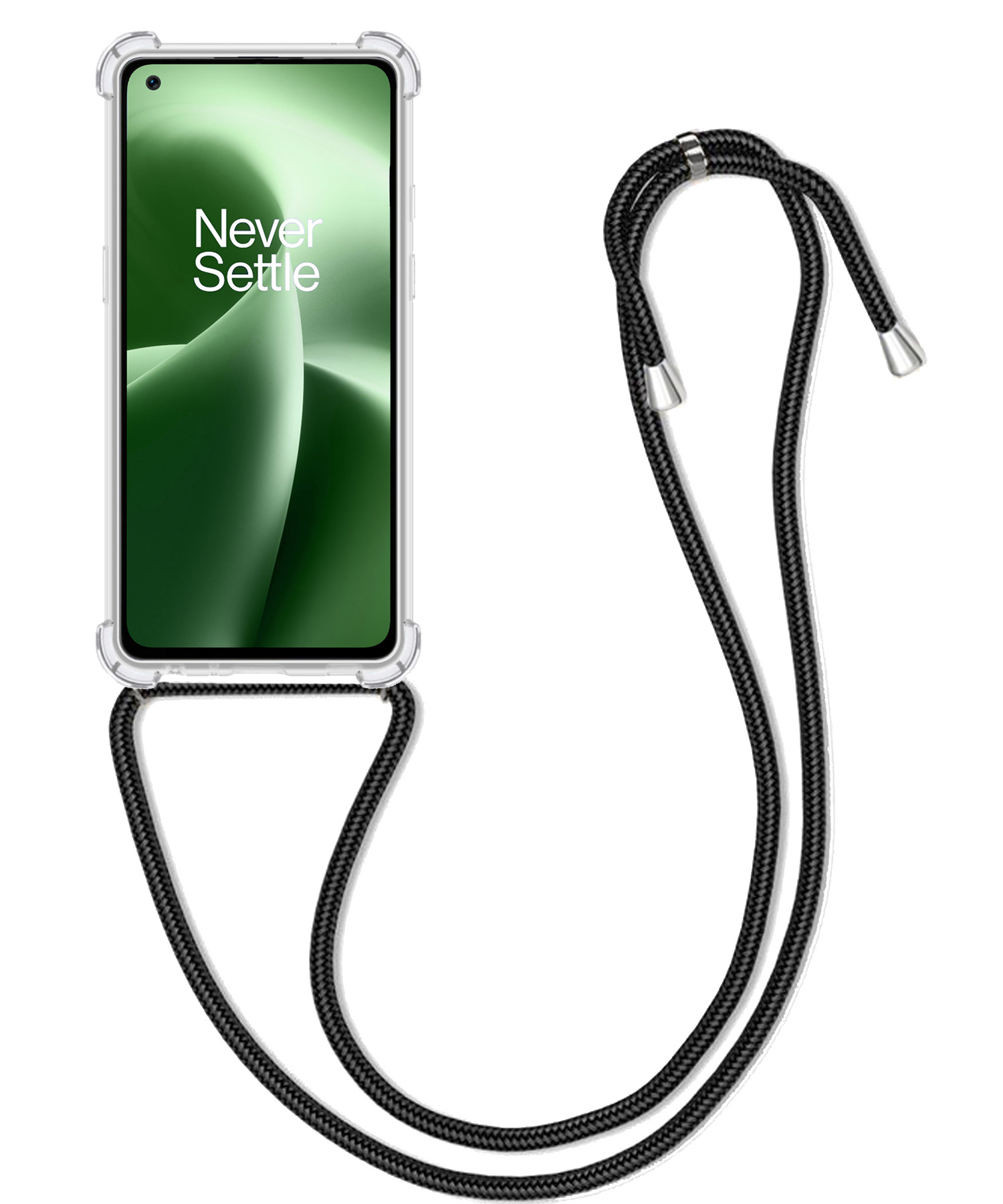 BASEY. Hoes Geschikt voor OnePlus Nord 2T Hoesje Shock Proof Case Met Koord Shock Hoes Met Koord - Hoesje Geschikt voor OnePlus Nord 2T Hoes Cover Met Koord - Transparant