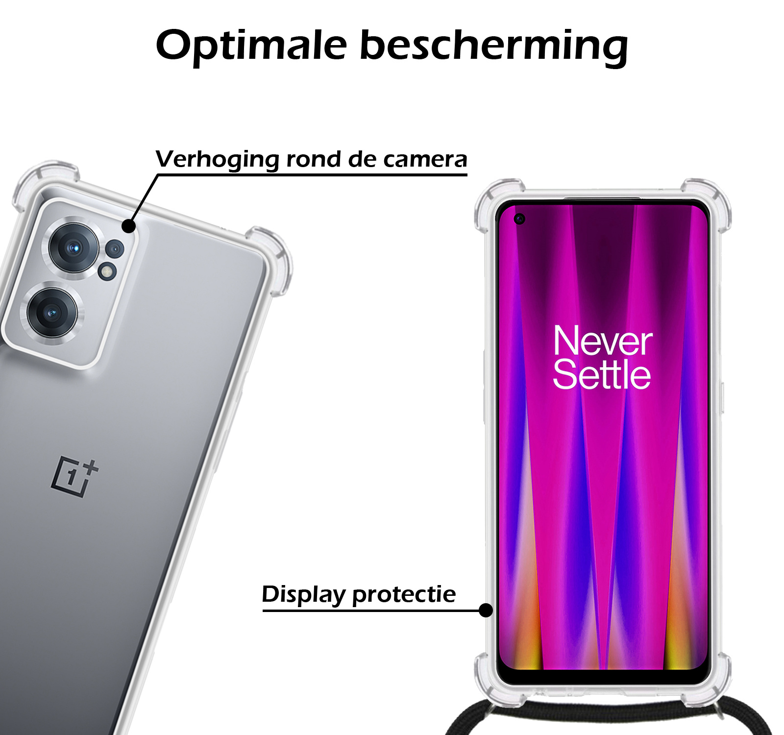 Nomfy Hoesje Geschikt voor OnePlus Nord CE 2 Hoesje Shock Proof Transparant Met Telefoonketting Case Shock Koord - Hoesje Geschikt voor OnePlus Nord CE 2 Shock Proof Case Met Koord - Transparant