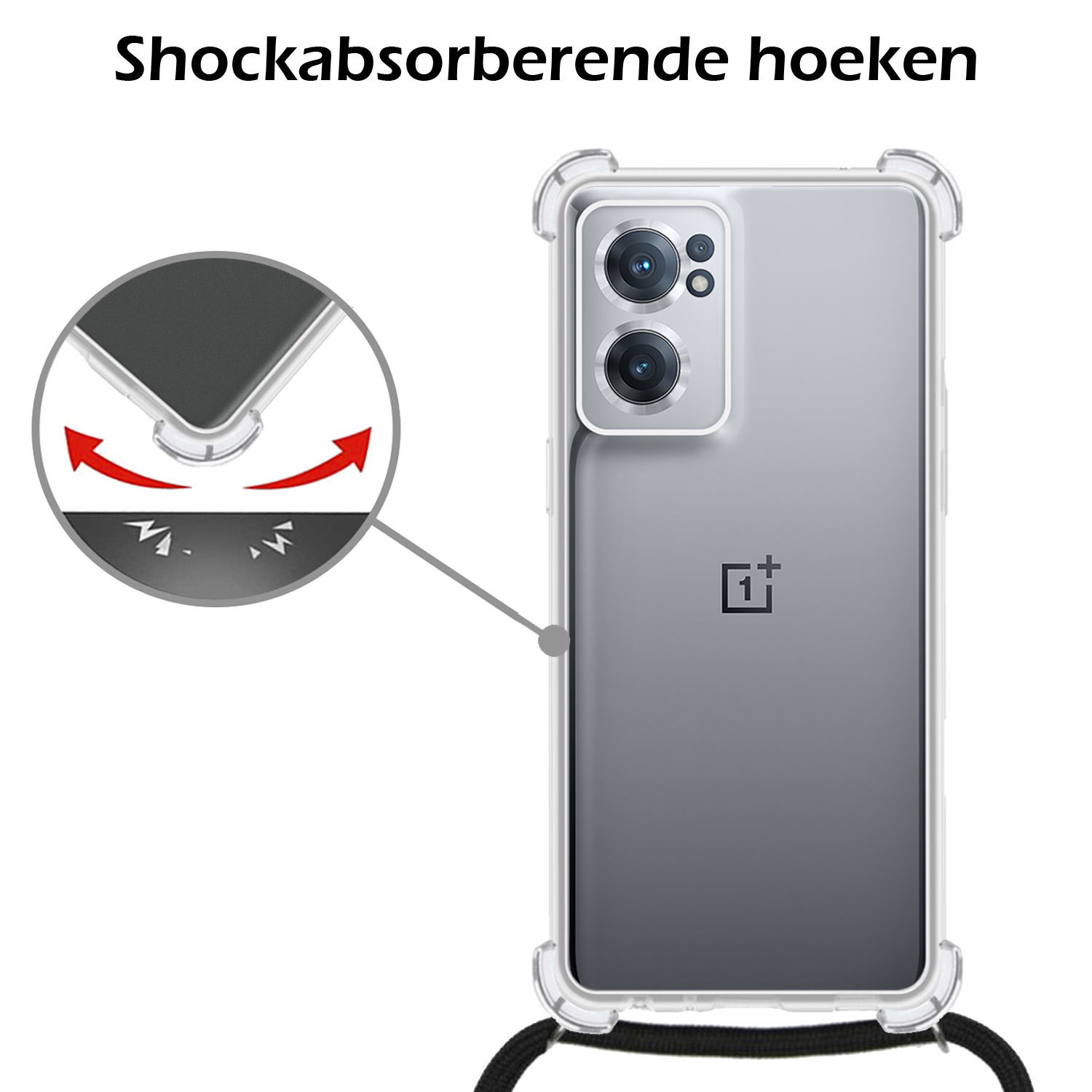 Nomfy Hoesje Geschikt voor OnePlus Nord CE 2 Hoesje Shock Proof Transparant Met Telefoonketting Case Shock Koord - Hoesje Geschikt voor OnePlus Nord CE 2 Shock Proof Case Met Koord - Transparant