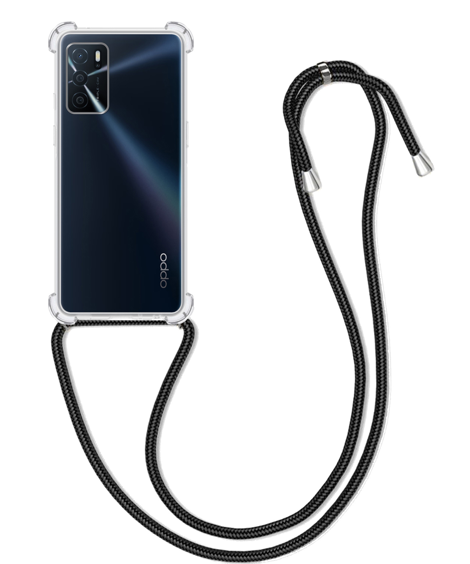 BASEY. Hoes Geschikt voor OPPO A16 Hoesje Shock Proof Case Met Koord Shock Hoes Met Koord - Hoesje Geschikt voor OPPO A16 Hoes Cover Met Koord - Transparant
