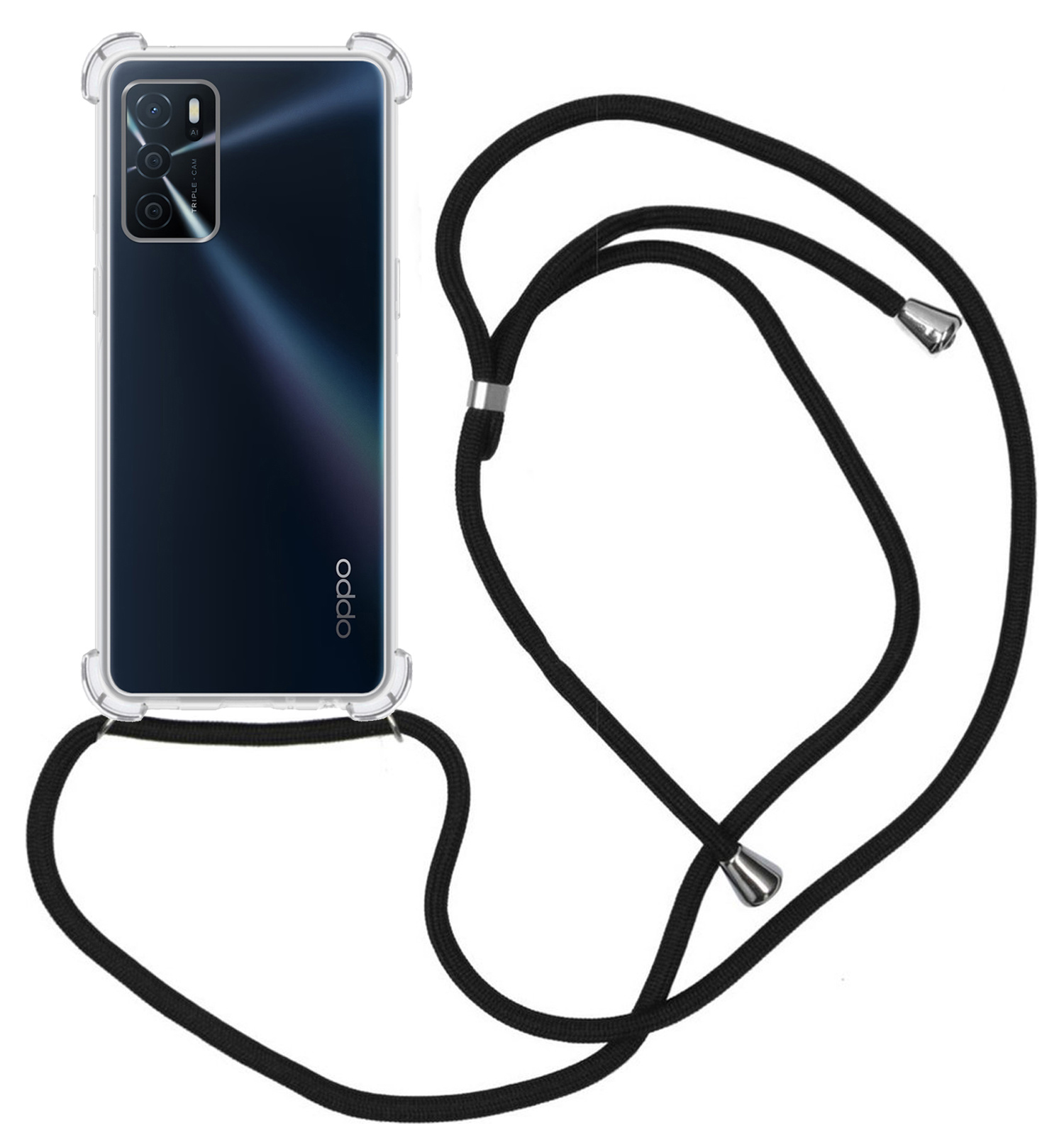 Nomfy Hoesje Geschikt voor OPPO A16 Hoesje Shock Proof Transparant Met Telefoonketting Case Shock Koord - Hoesje Geschikt voor OPPO A16 Shock Proof Case Met Koord - Transparant