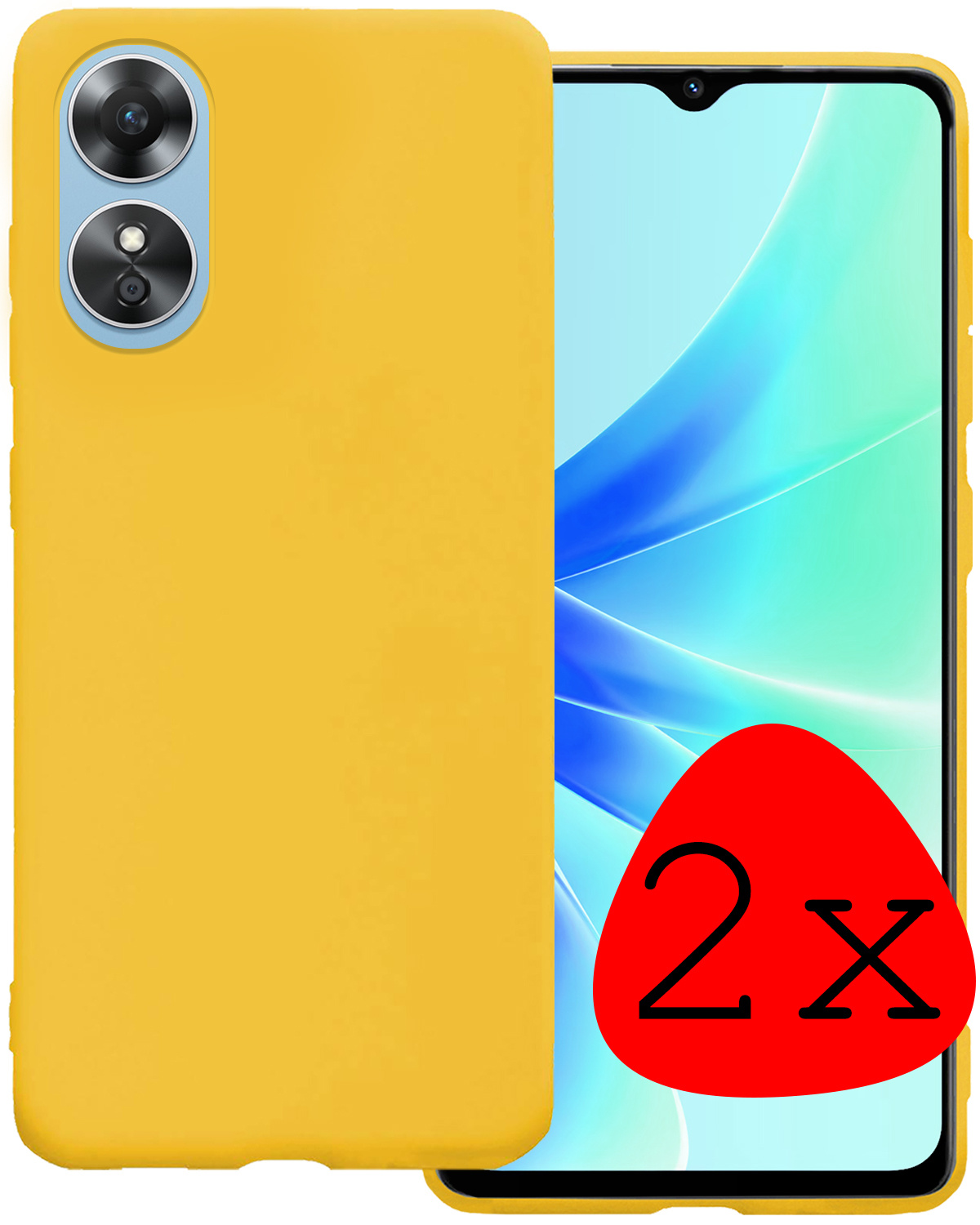 BASEY. Hoes Geschikt voor OPPO A17 Hoesje Siliconen Back Cover Case - Hoesje Geschikt voor OPPO A17 Hoes Cover Hoesje - Geel - 2 Stuks