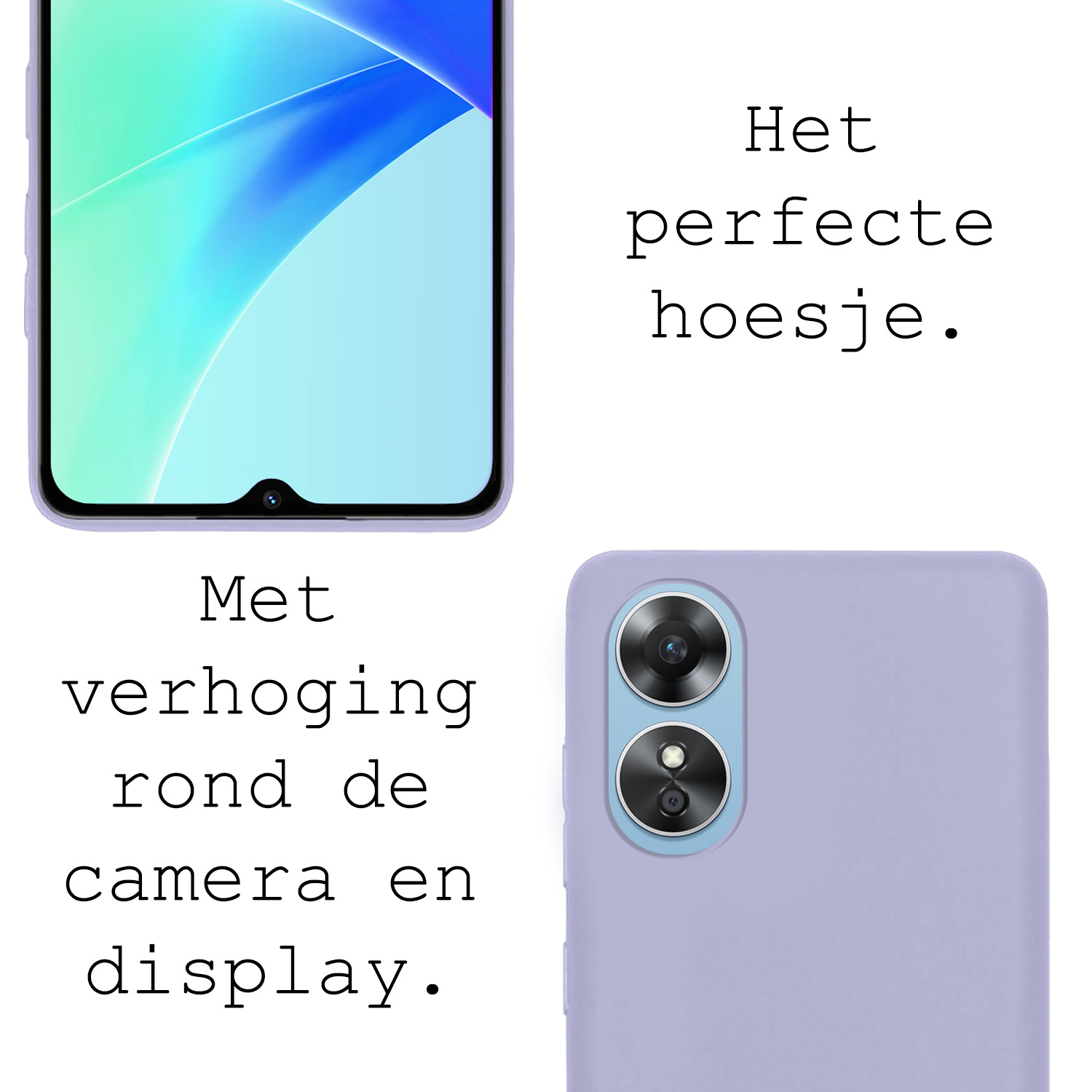 BASEY. Hoes Geschikt voor OPPO A17 Hoesje Siliconen Back Cover Case - Hoesje Geschikt voor OPPO A17 Hoes Cover Hoesje - Lila - 2 Stuks