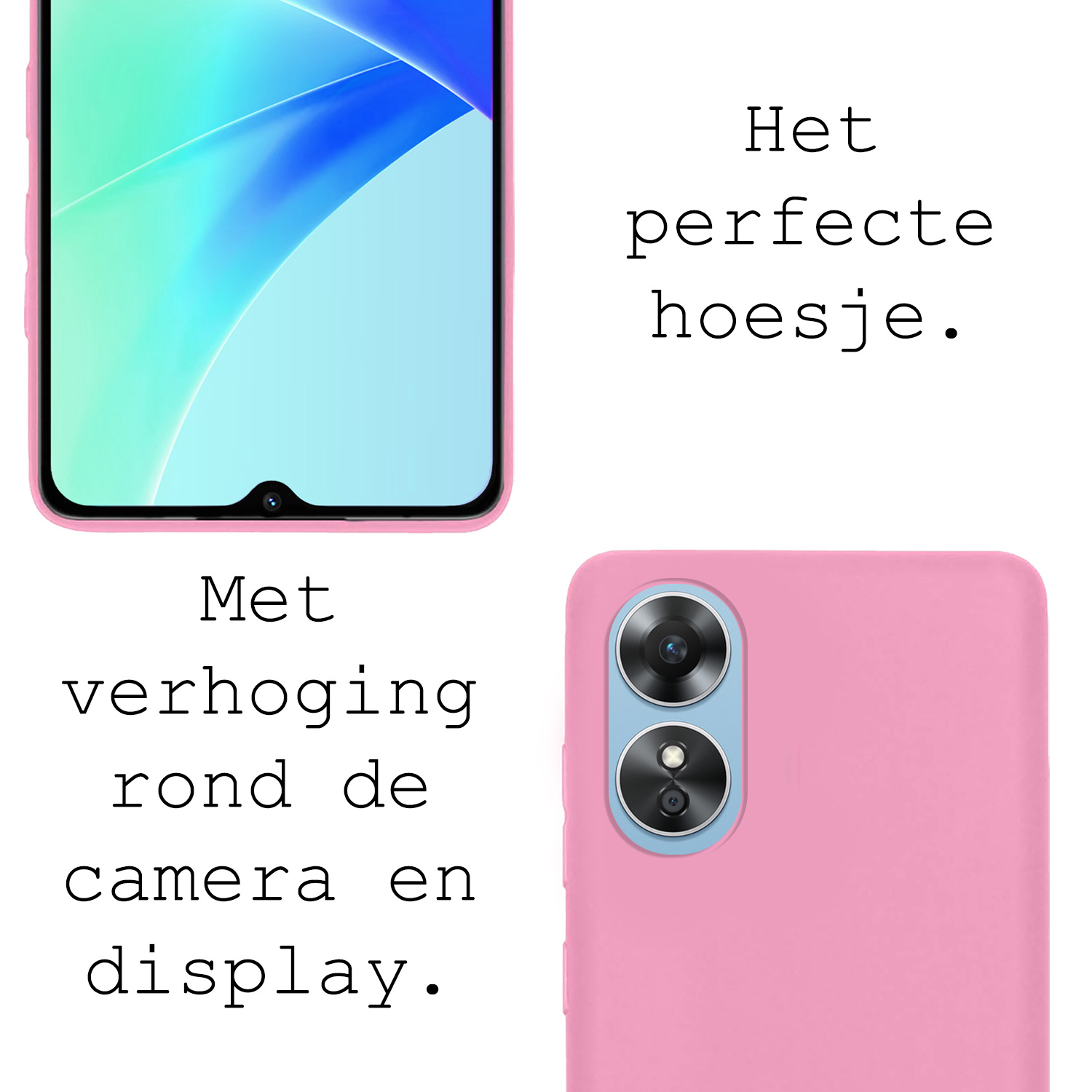 BASEY. Hoes Geschikt voor OPPO A17 Hoesje Siliconen Back Cover Case - Hoesje Geschikt voor OPPO A17 Hoes Cover Hoesje - Lichtroze - 2 Stuks