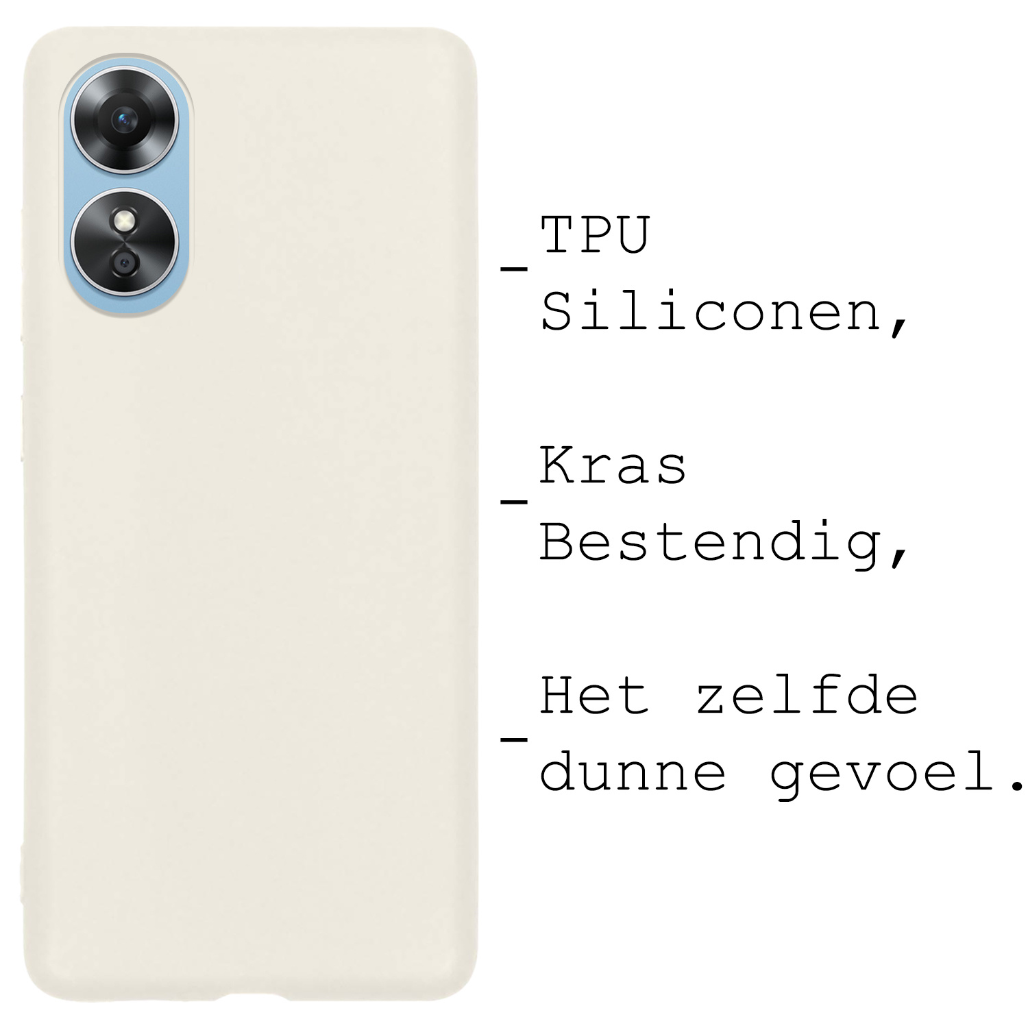 BASEY. Hoes Geschikt voor OPPO A17 Hoesje Siliconen Back Cover Case - Hoesje Geschikt voor OPPO A17 Hoes Cover Hoesje - Wit - 2 Stuks