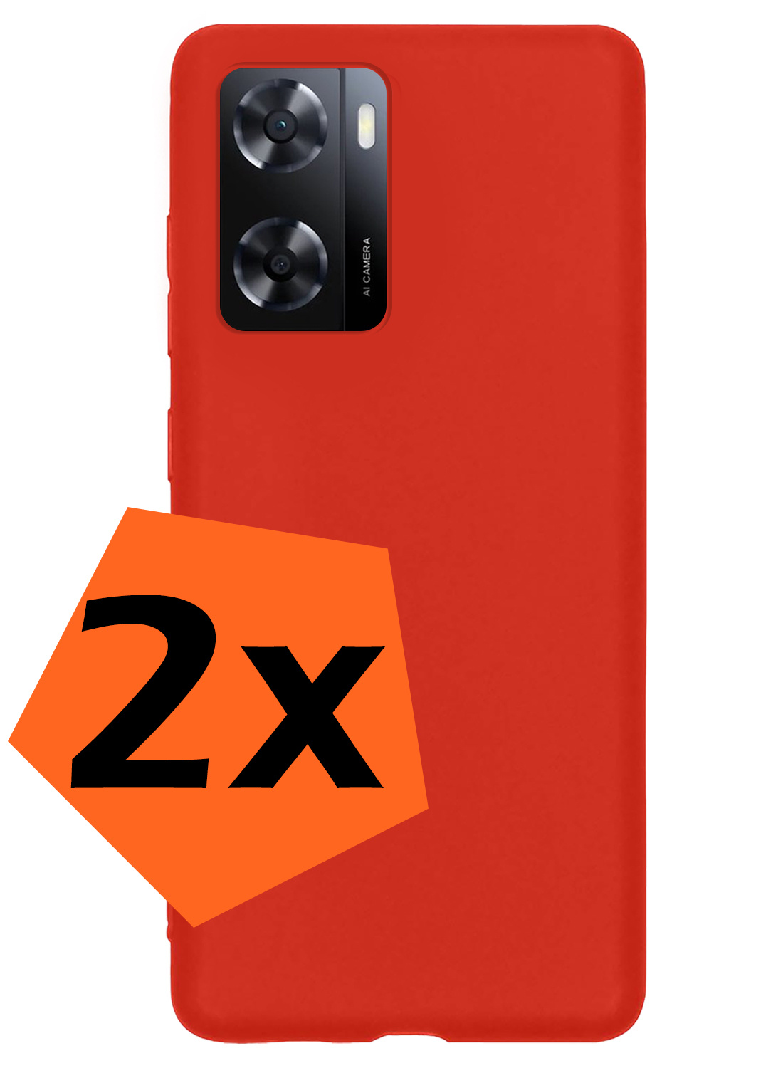 Nomfy Hoesje Geschikt voor OPPO A57 Hoesje Siliconen Cover Case - Hoes Geschikt voor OPPO A57 Hoes Back Case - 2-PACK - Rood