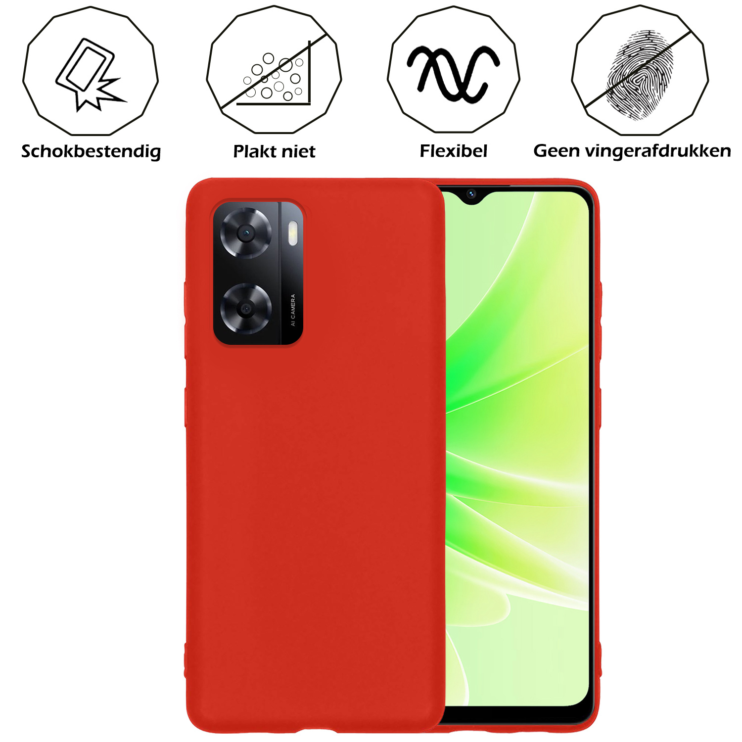 Nomfy Hoesje Geschikt voor OPPO A57 Hoesje Siliconen Cover Case - Hoes Geschikt voor OPPO A57 Hoes Back Case - 2-PACK - Rood
