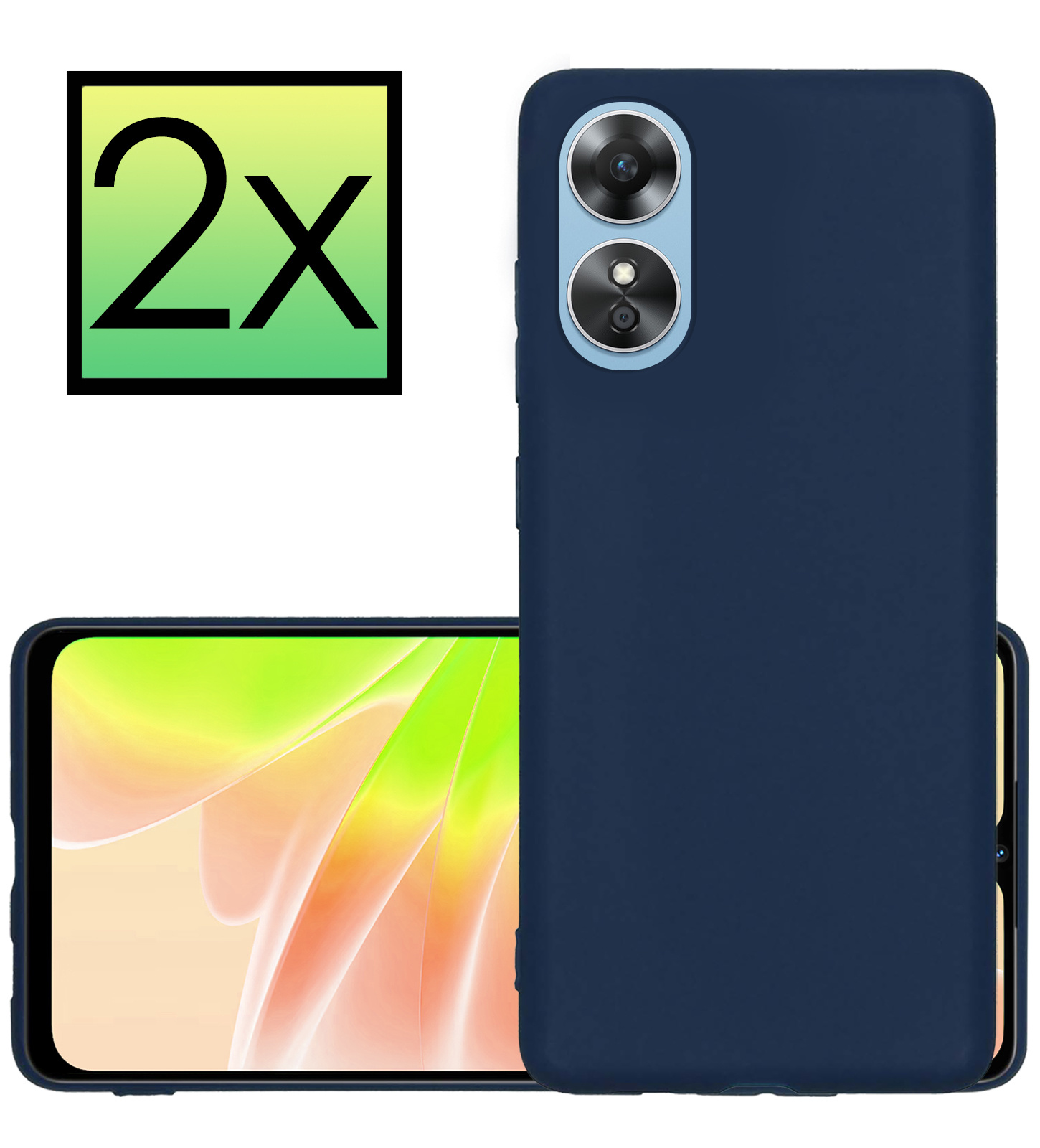 NoXx Hoes Geschikt voor OPPO A17 Hoesje Cover Siliconen Back Case Hoes - Donkerblauw - 2x