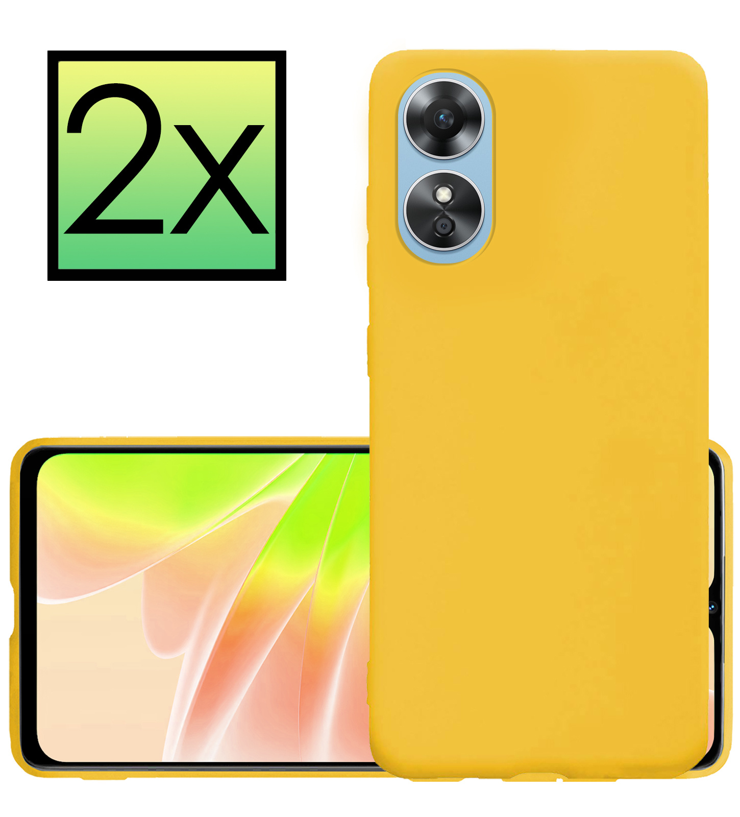 NoXx Hoes Geschikt voor OPPO A17 Hoesje Cover Siliconen Back Case Hoes - Geel - 2x